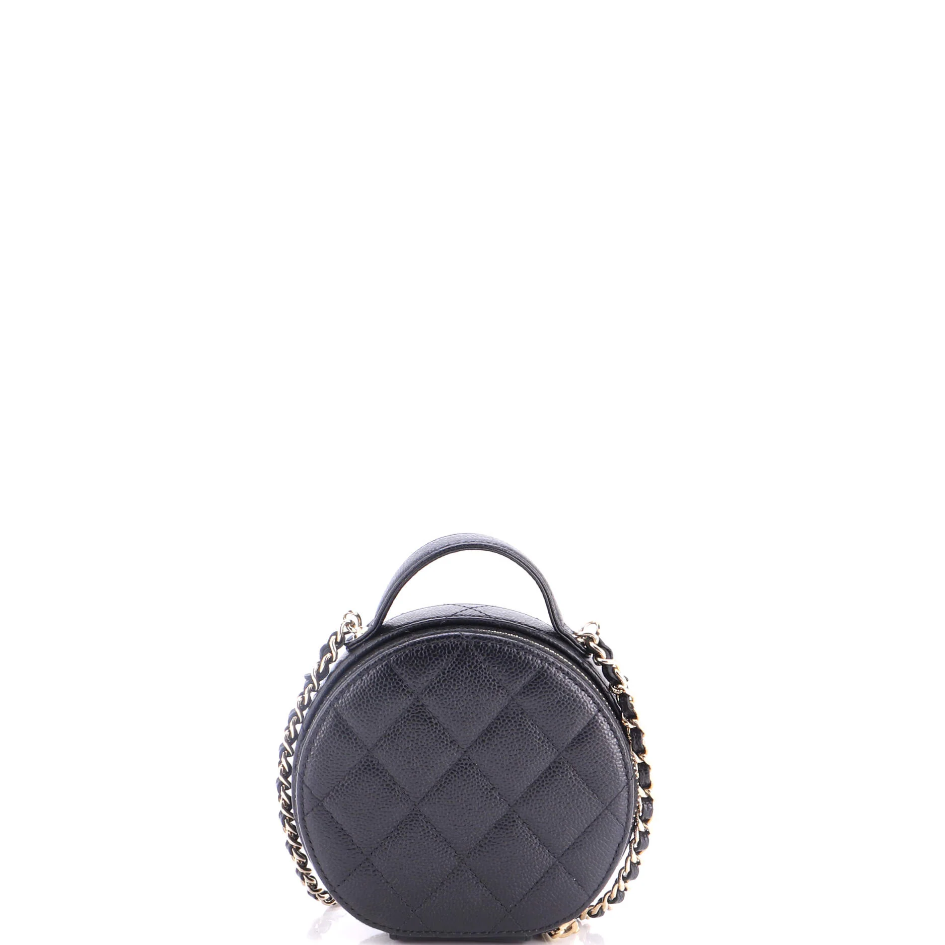 Handle with Care Round Vanity Case with Chain Quilted Caviar Small - Image 4
