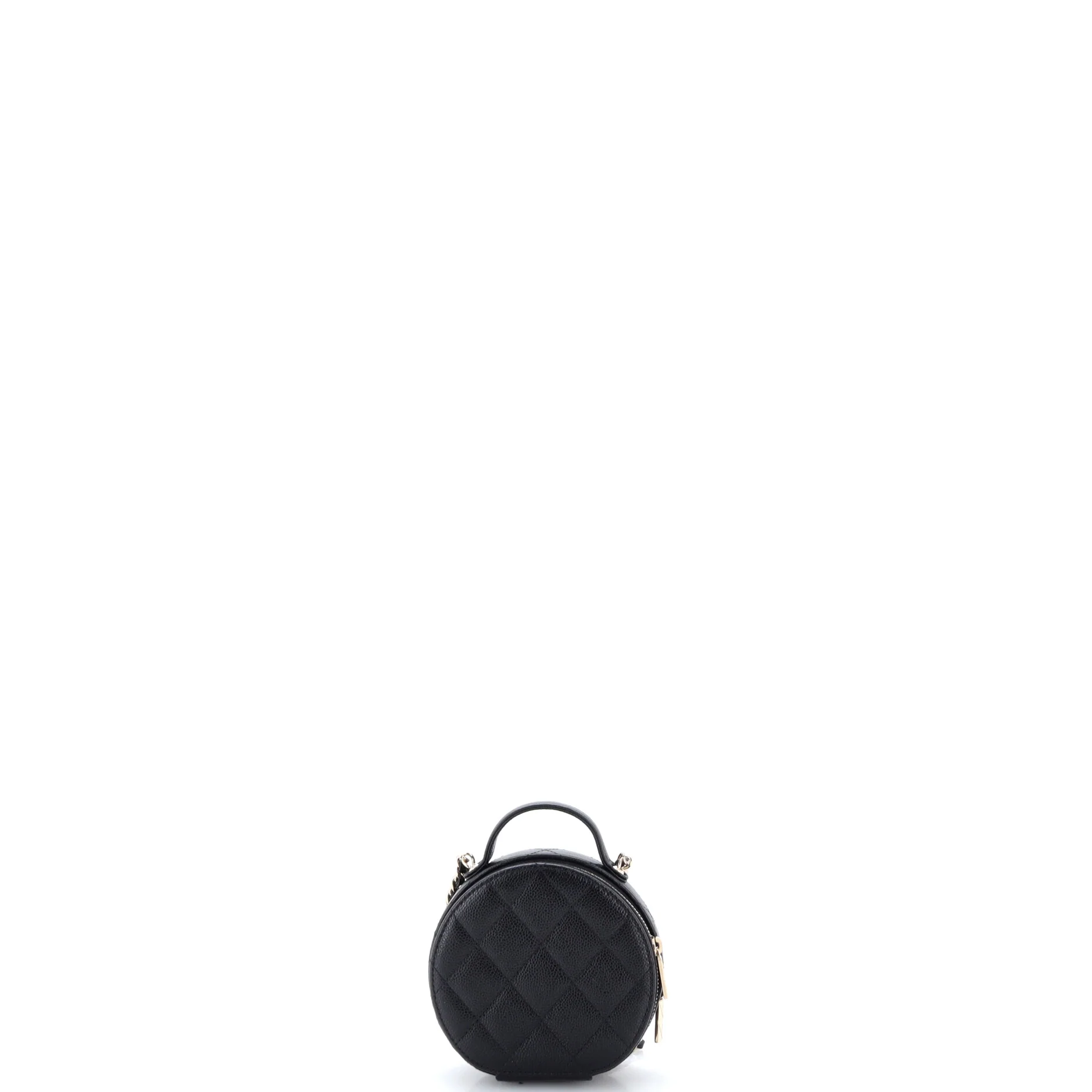 Handle with Care Round Vanity Case with Chain Quilted Caviar Small - Image 3