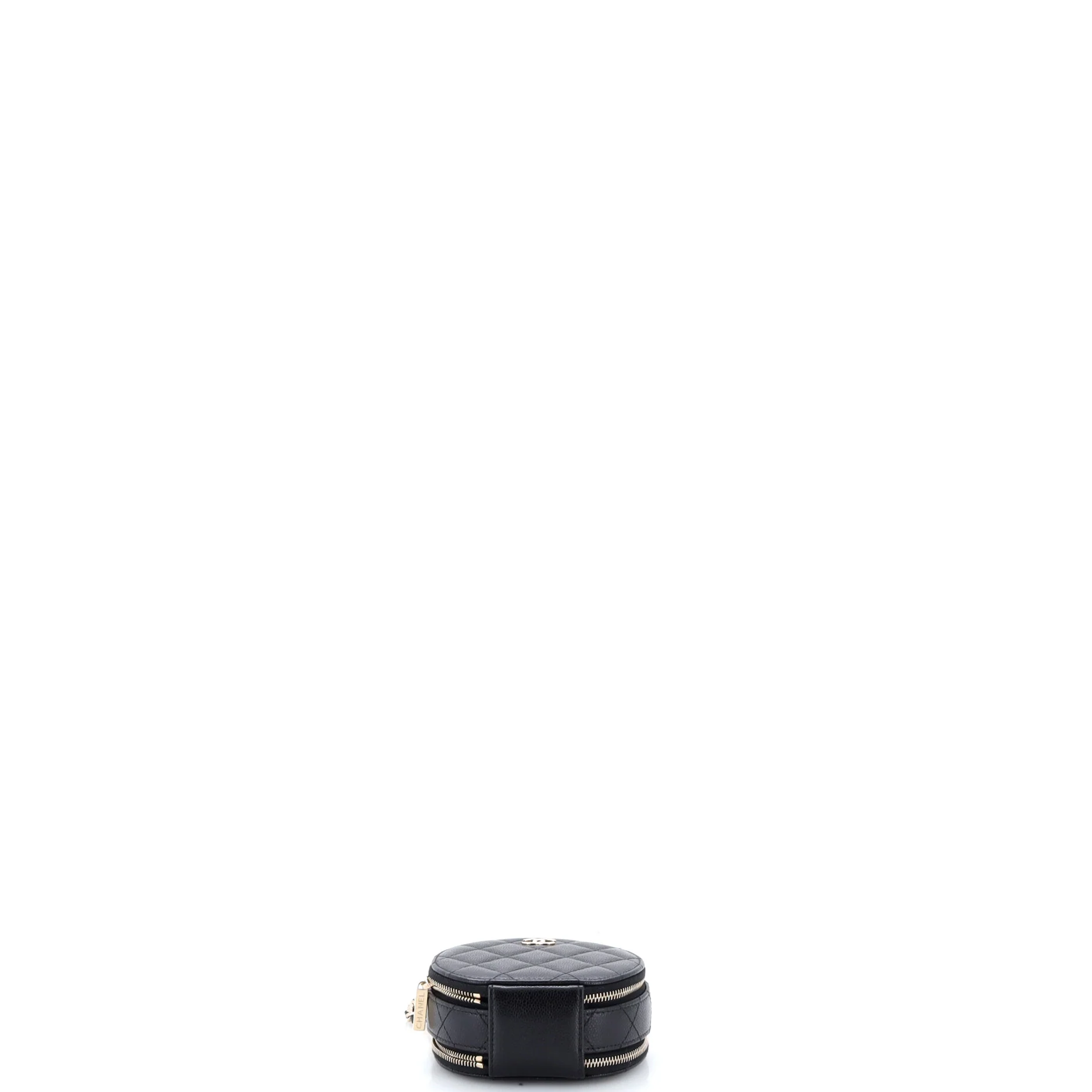 Handle with Care Round Vanity Case with Chain Quilted Caviar Small - Image 4