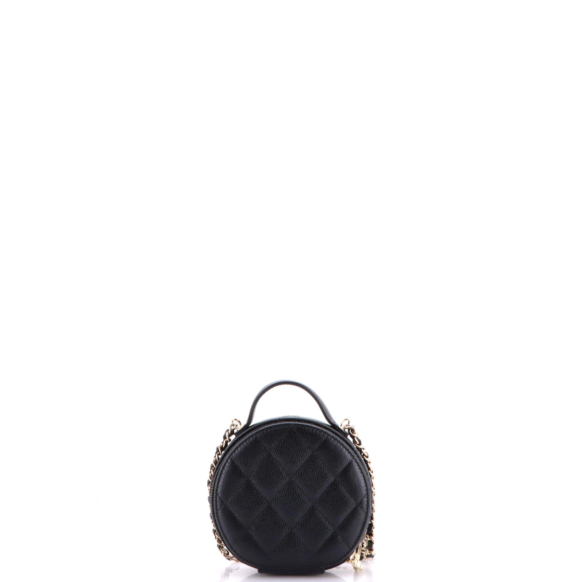 Handle with Care Round Vanity Case with Chain Quilted Caviar Small - Image 4