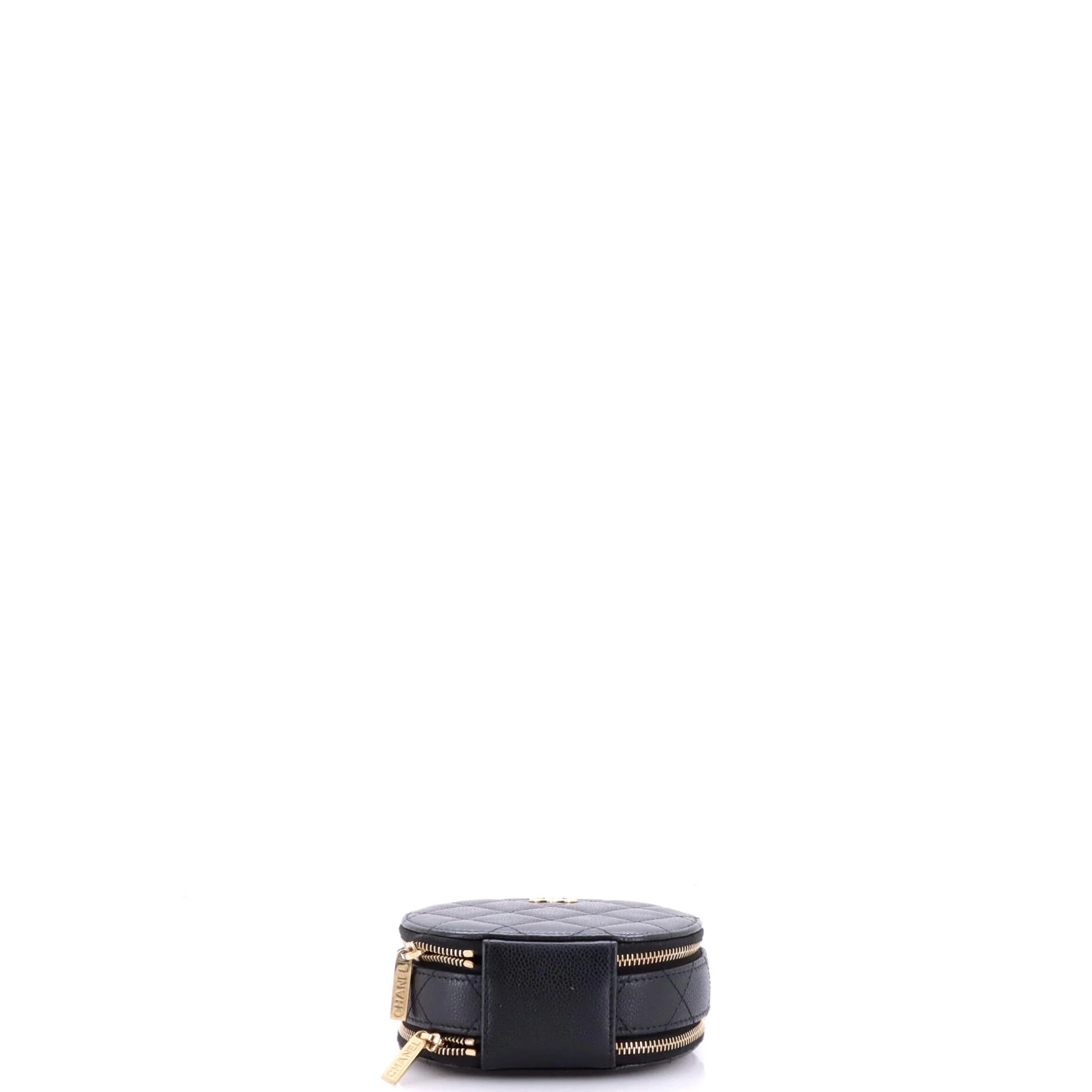 Handle with Care Round Vanity Case with Chain Quilted Caviar Small - Image 5