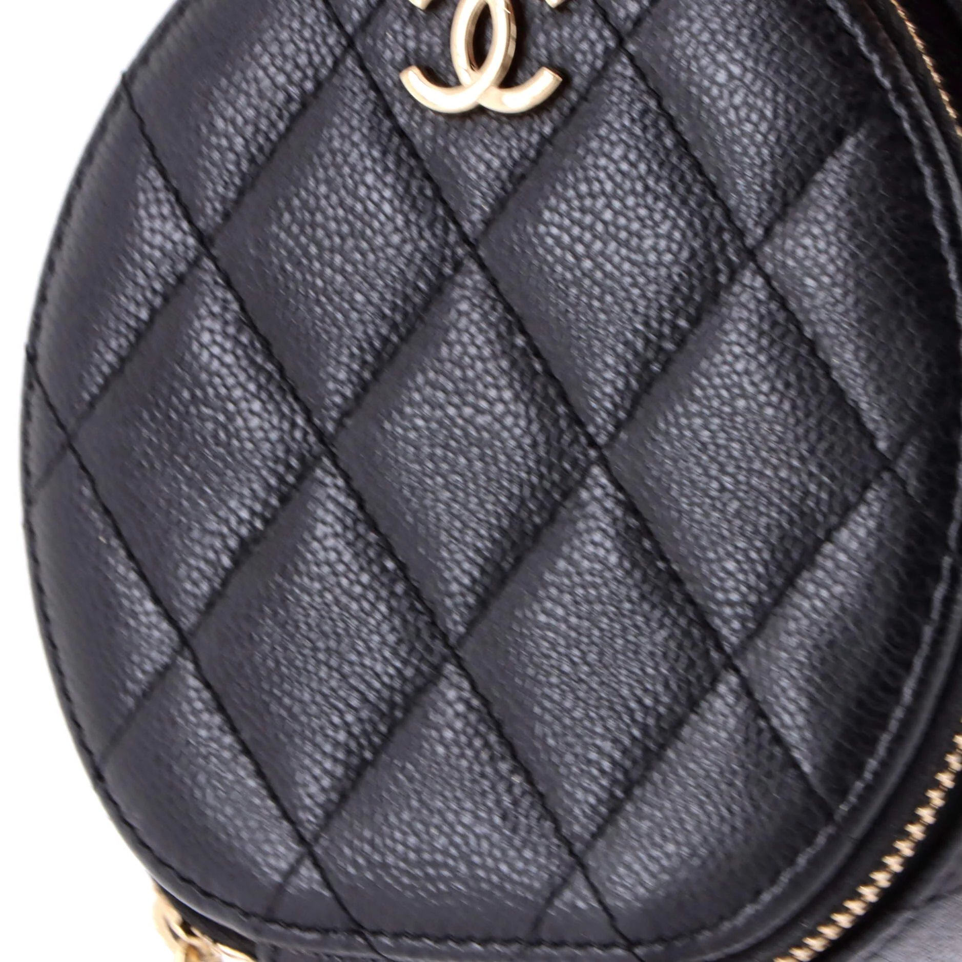 Handle with Care Round Vanity Case with Chain Quilted Caviar Small - Image 7