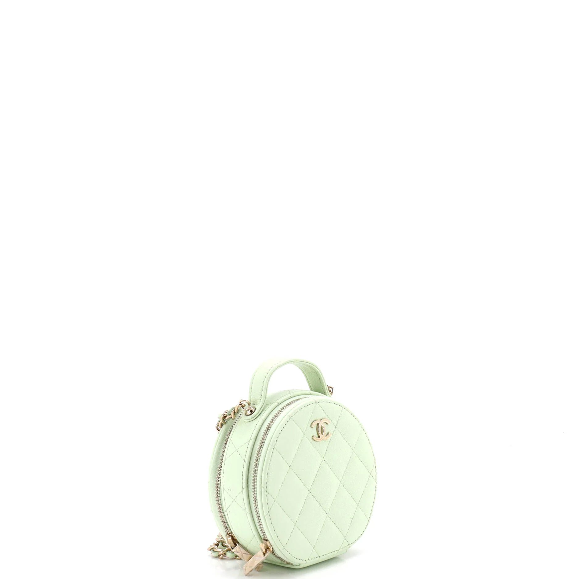 Handle with Care Round Vanity Case with Chain Quilted Caviar Small - Image 2