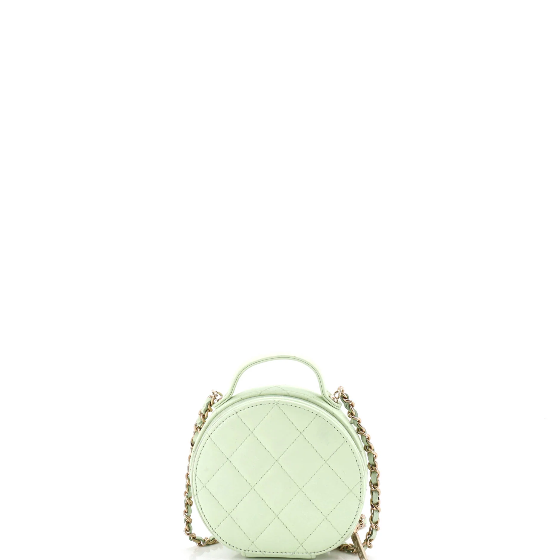 Handle with Care Round Vanity Case with Chain Quilted Caviar Small - Image 3