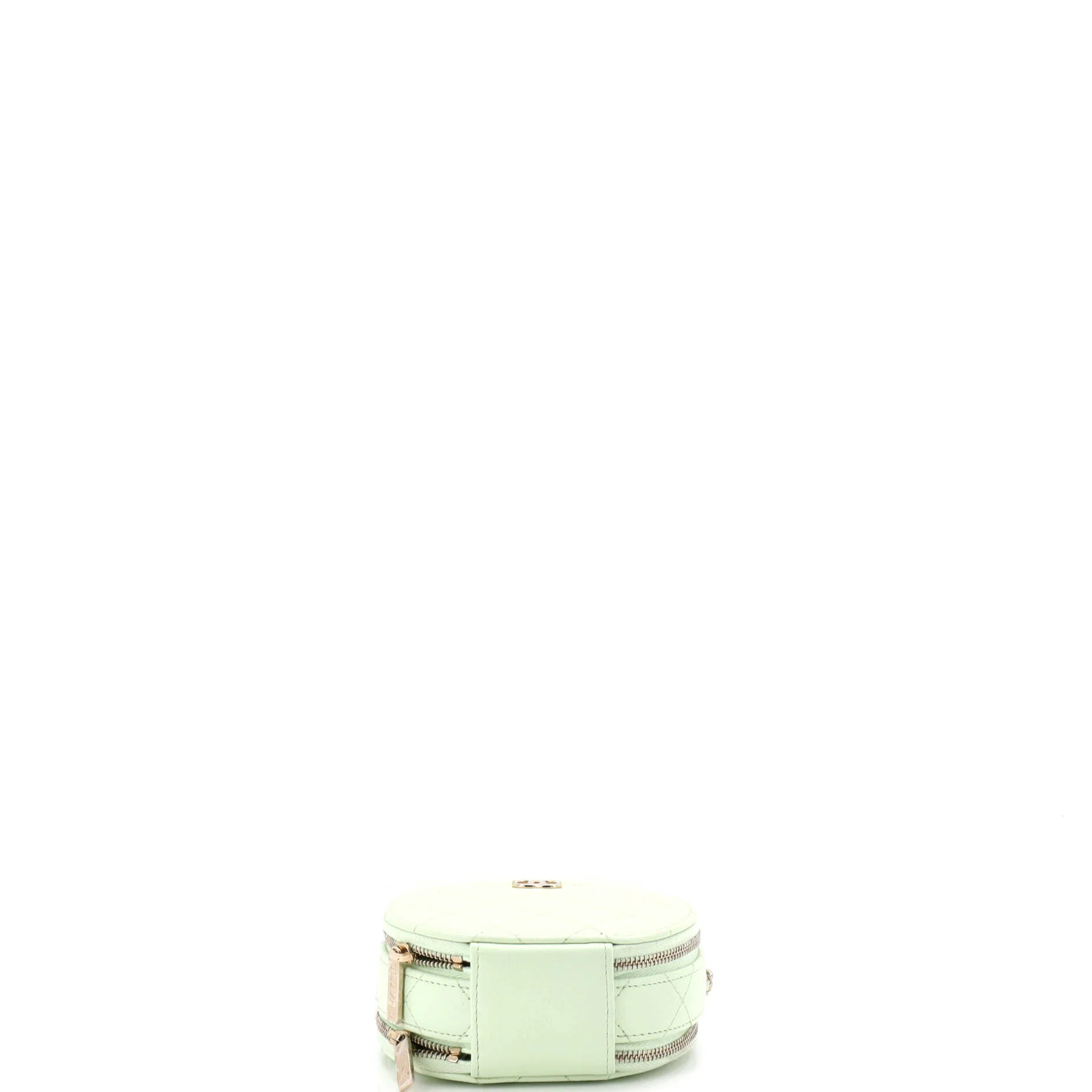 Handle with Care Round Vanity Case with Chain Quilted Caviar Small - Image 4