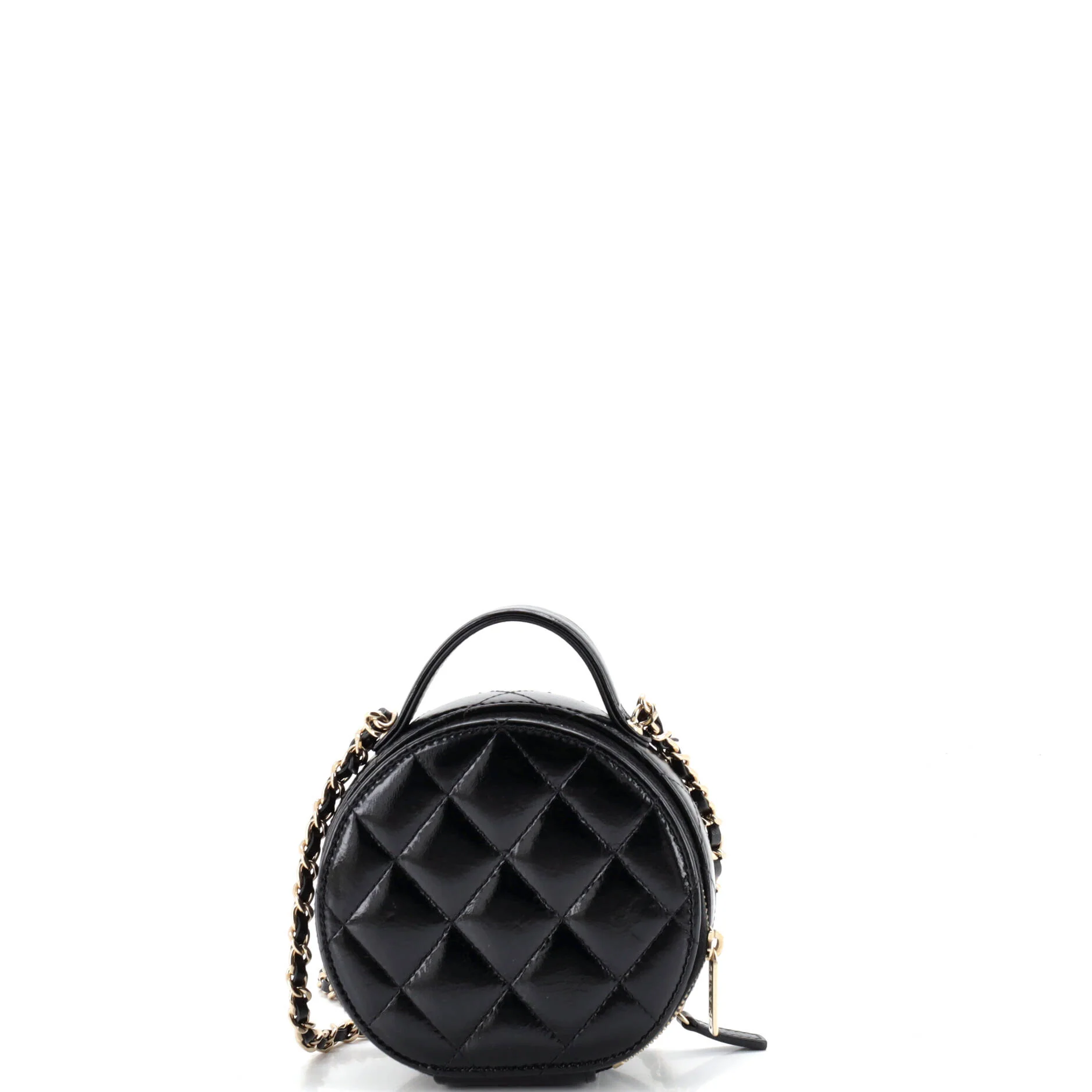 Handle with Care Round Vanity Case with Chain Quilted Lambskin Small - Image 3
