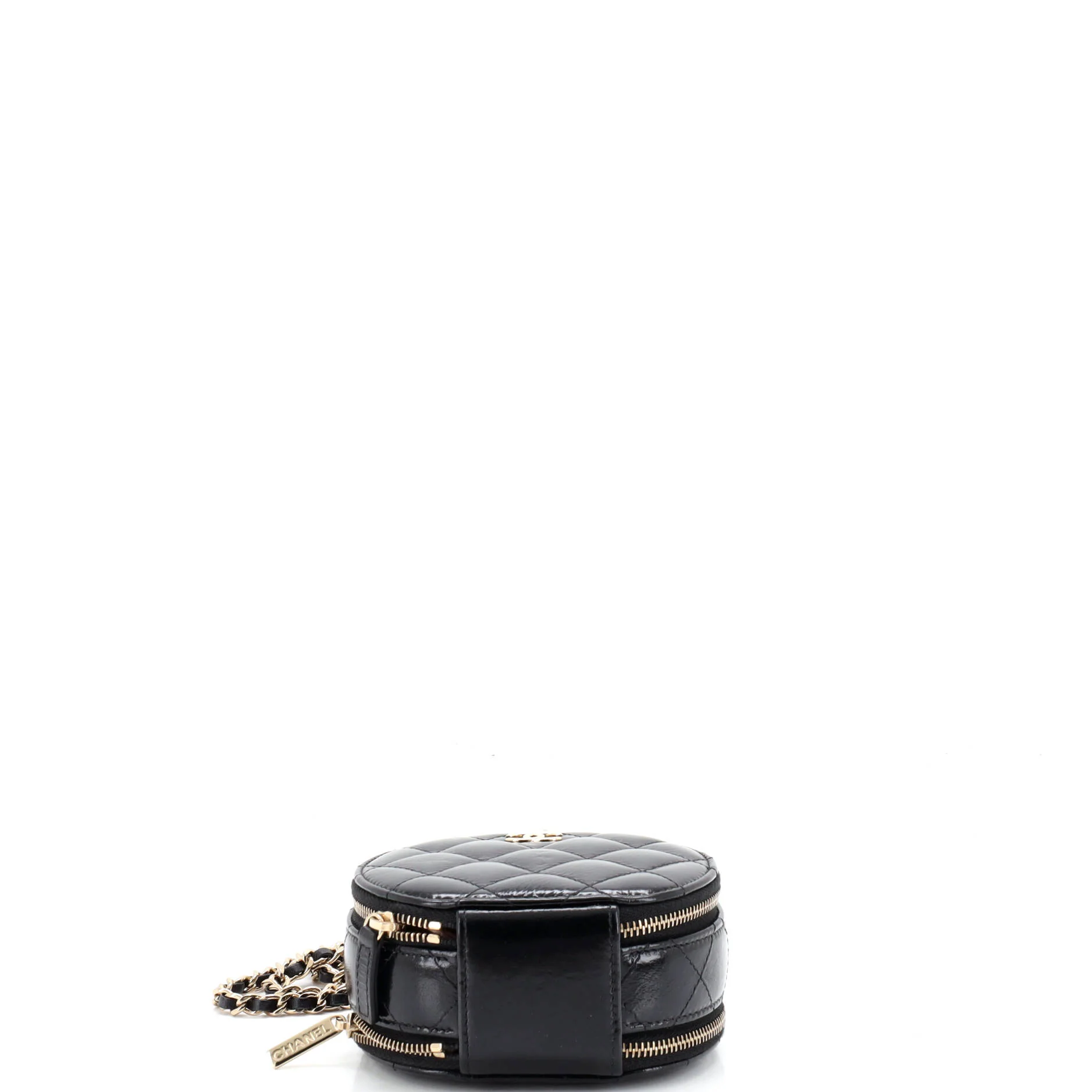 Handle with Care Round Vanity Case with Chain Quilted Lambskin Small - Image 4