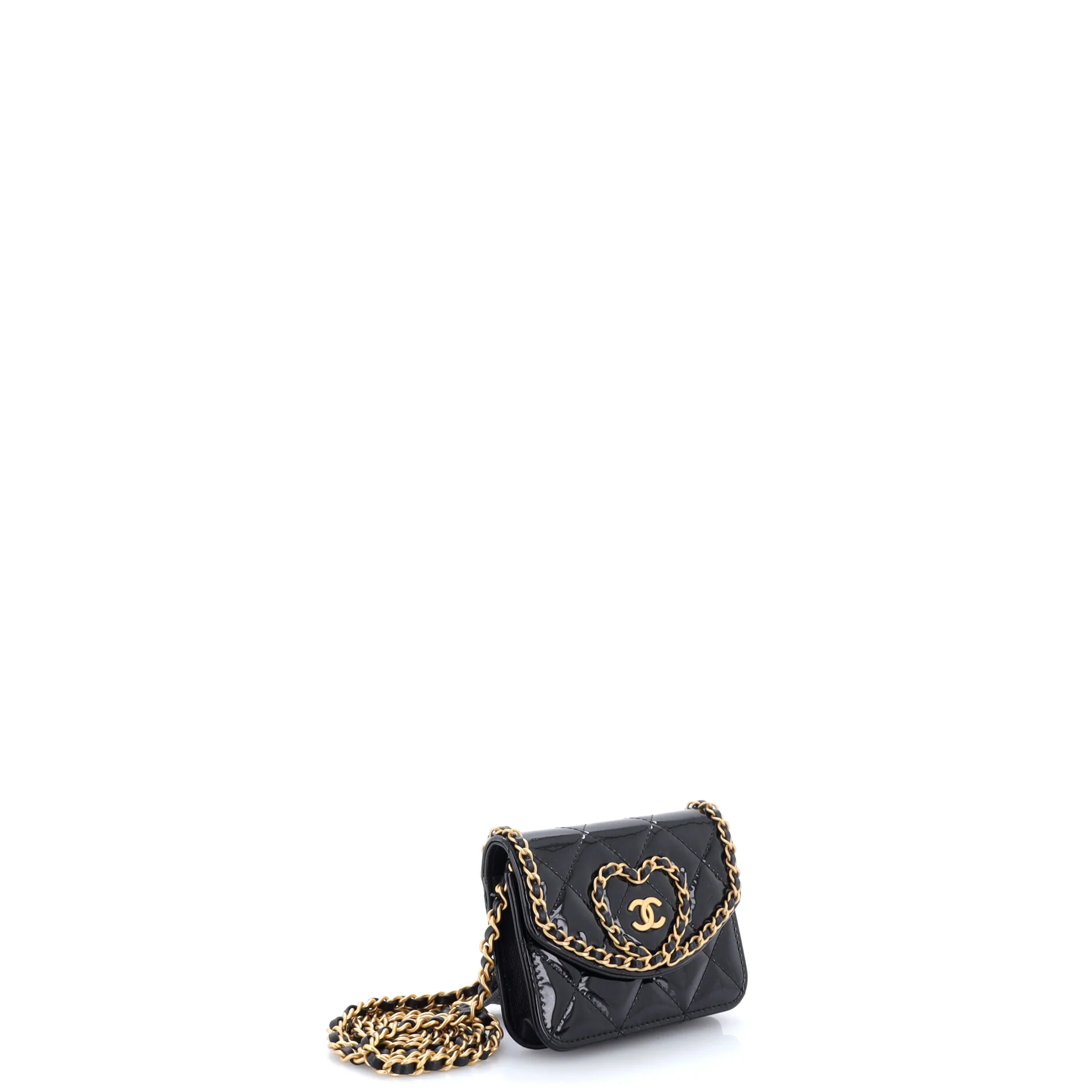 Heart Chain Flap Bag Quilted Patent Mini - Image 2