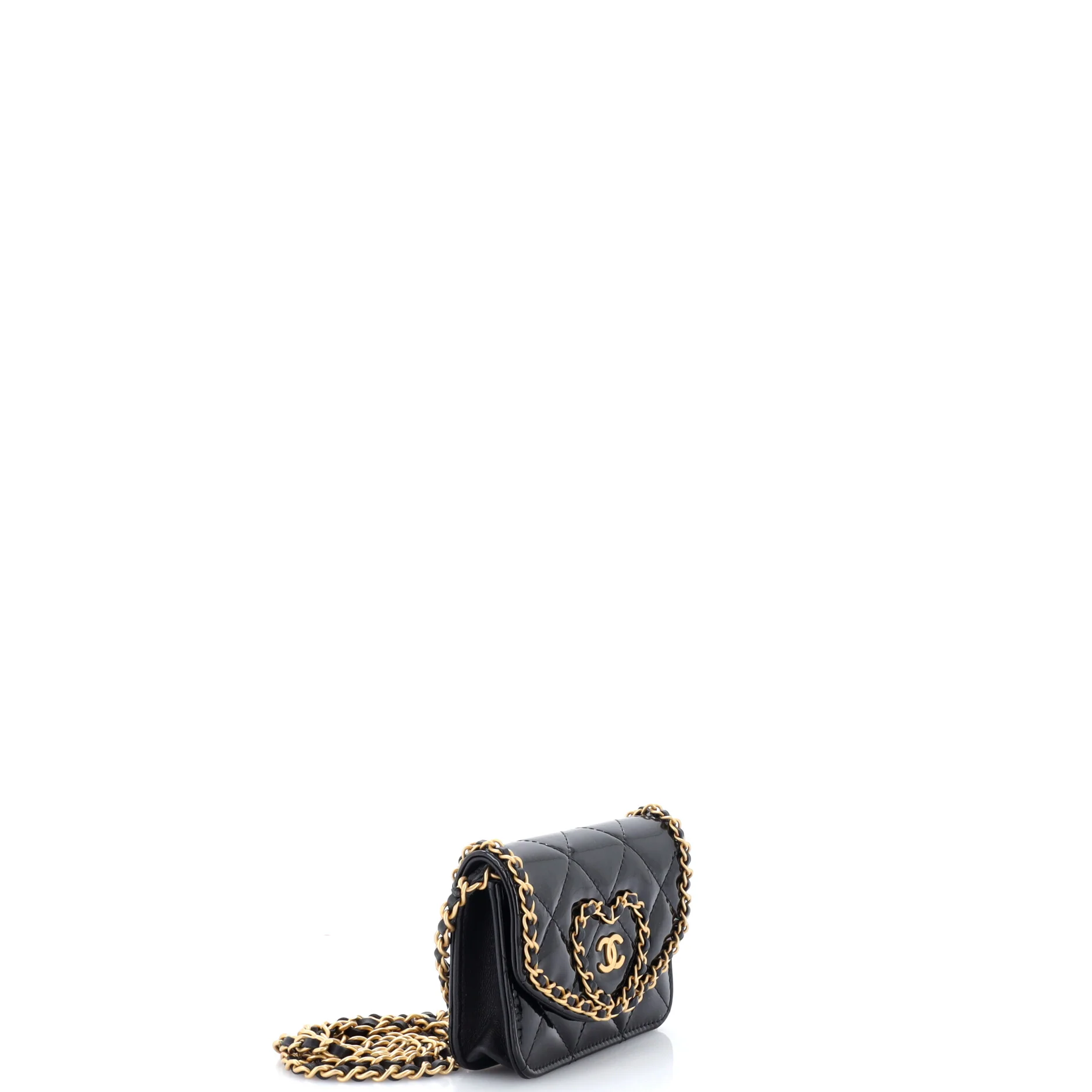 Heart Chain Flap Bag Quilted Patent Mini - Image 2