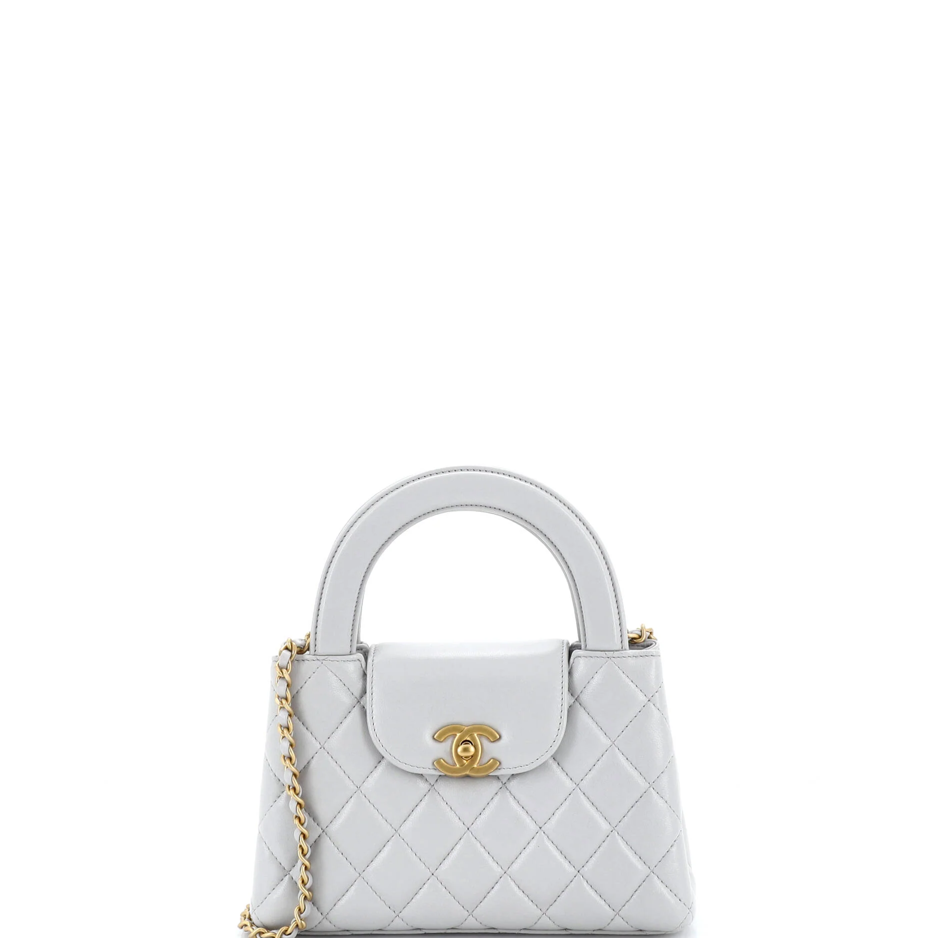Kelly Top Handle Shopping Bag Quilted Shiny Aged Calfskin Mini