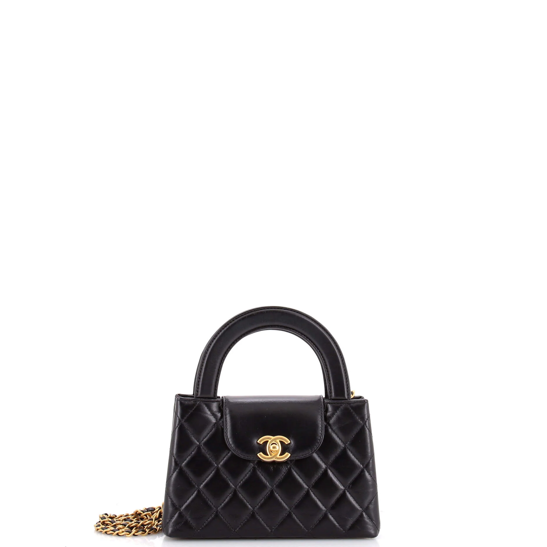 Kelly Top Handle Shopping Bag Quilted Shiny Aged Calfskin Mini