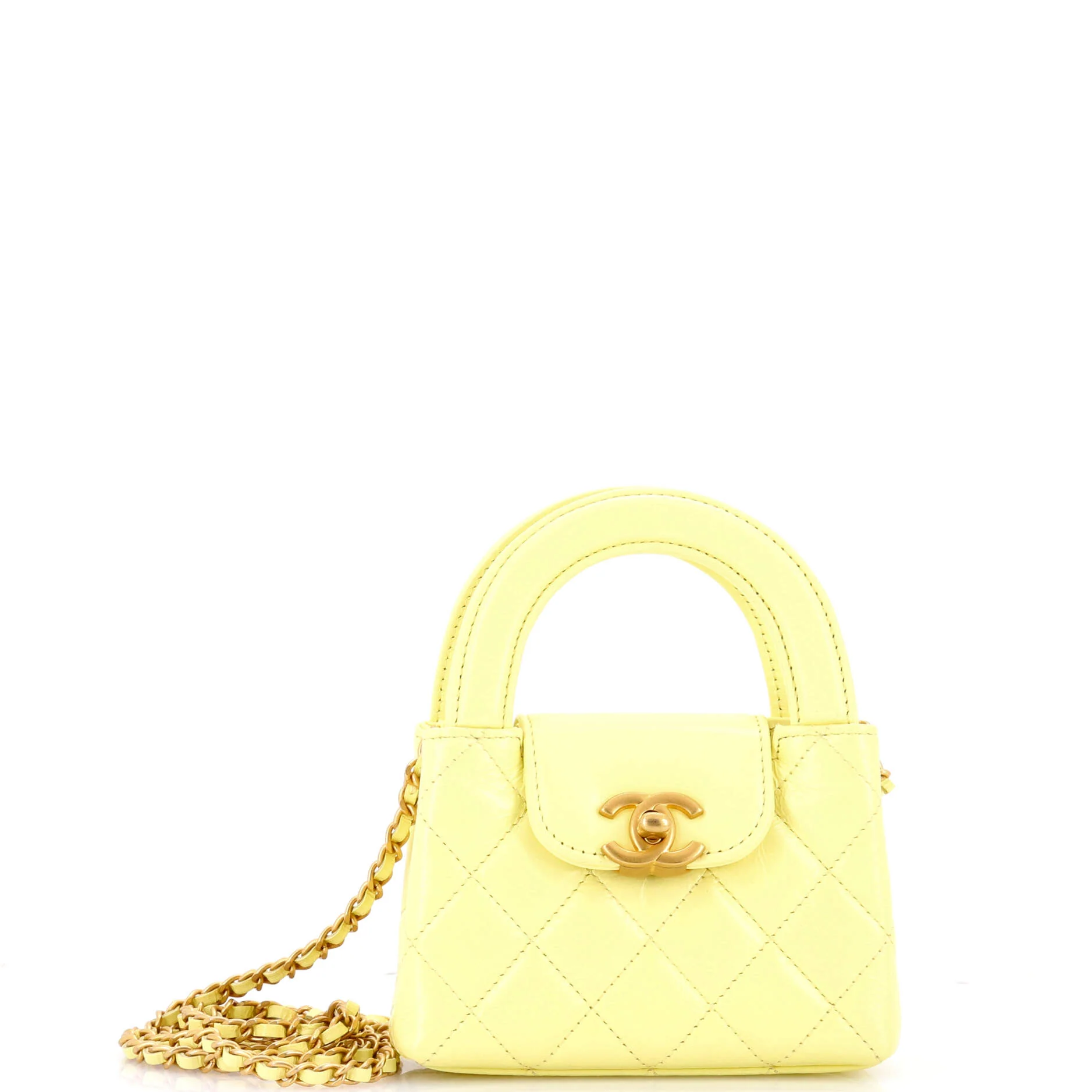 Kelly Top Handle Shopping Bag Quilted Shiny Aged Calfskin Nano
