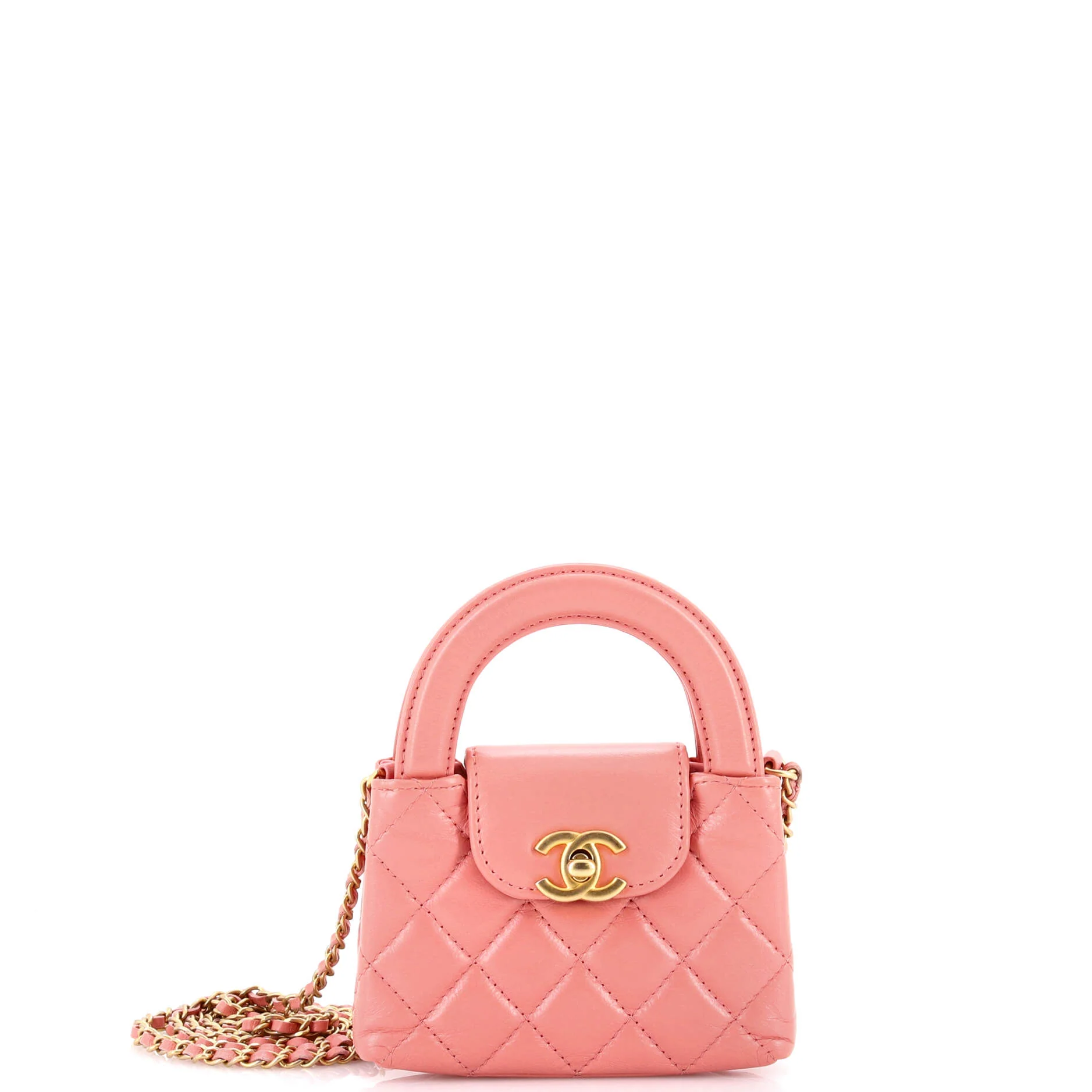 Kelly Top Handle Shopping Bag Quilted Shiny Aged Calfskin Nano