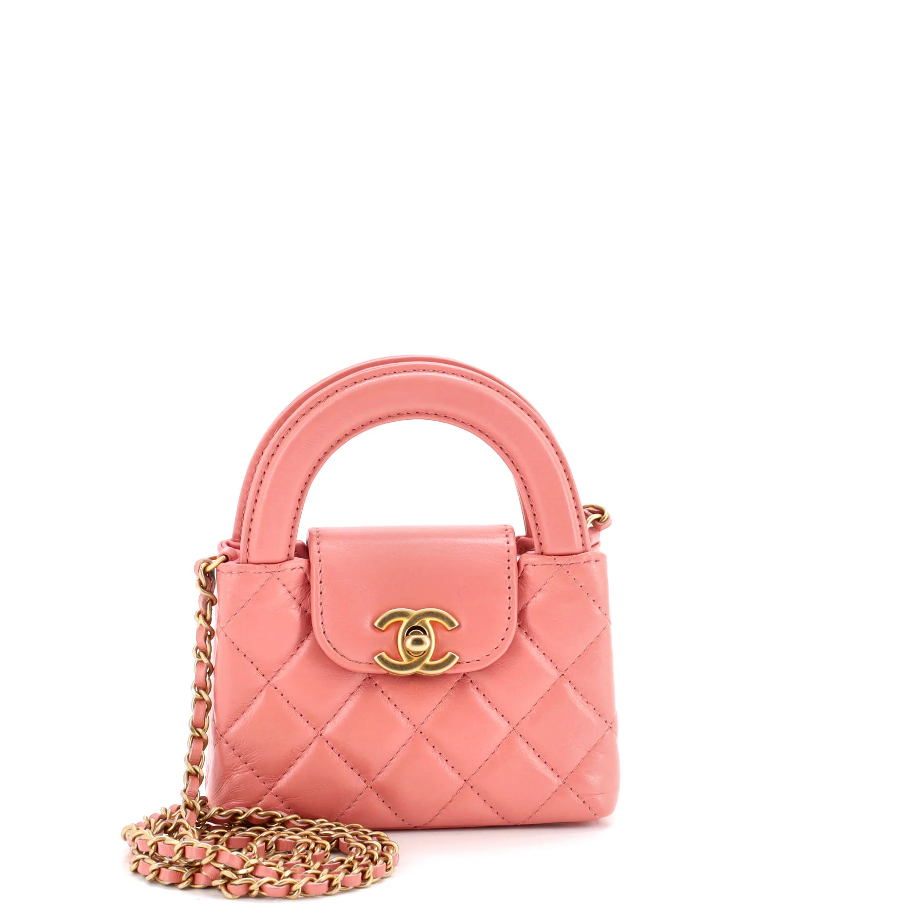 Kelly Top Handle Shopping Bag Quilted Shiny Aged Calfskin Nano