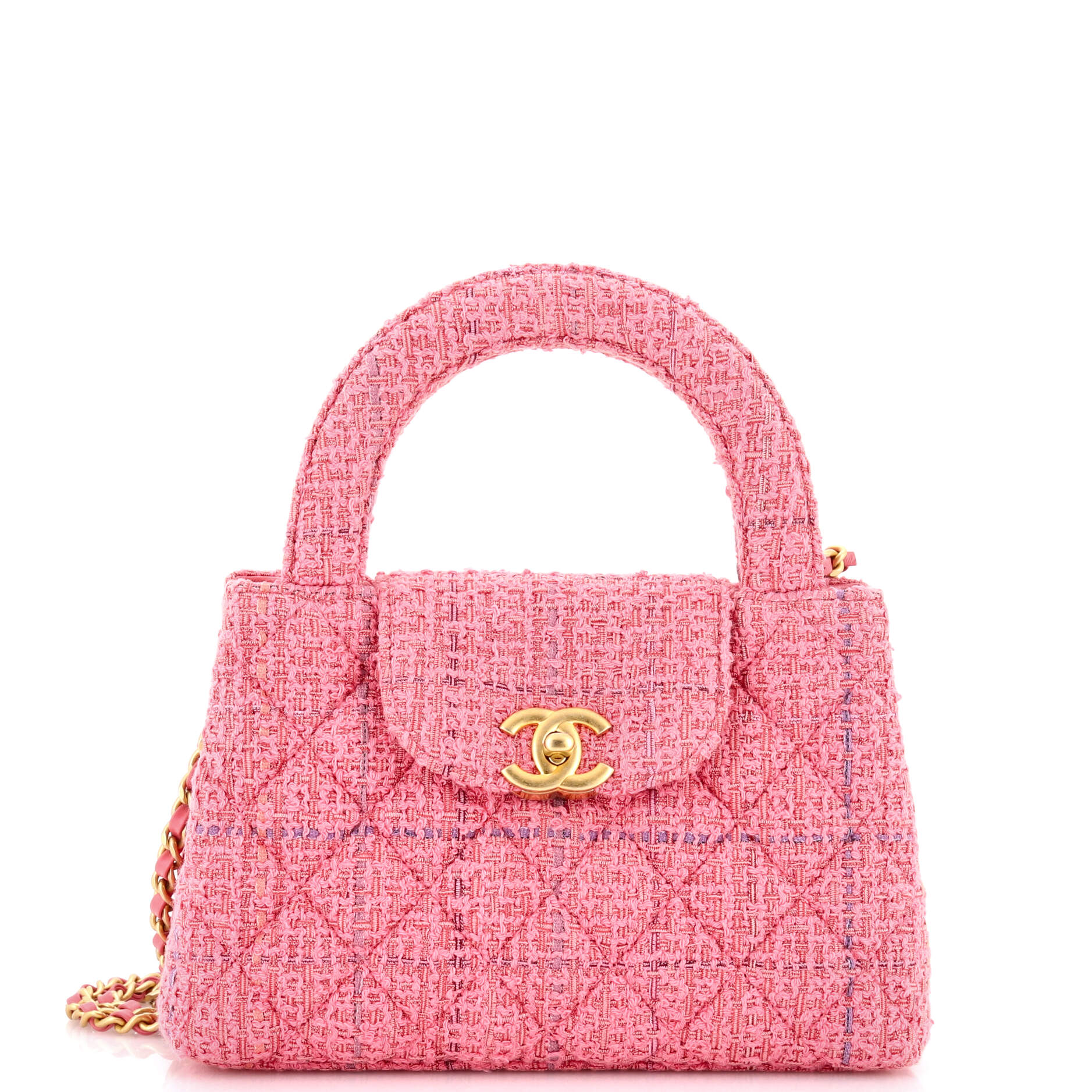 Kelly Top Handle Shopping Bag Quilted Tweed Mini
