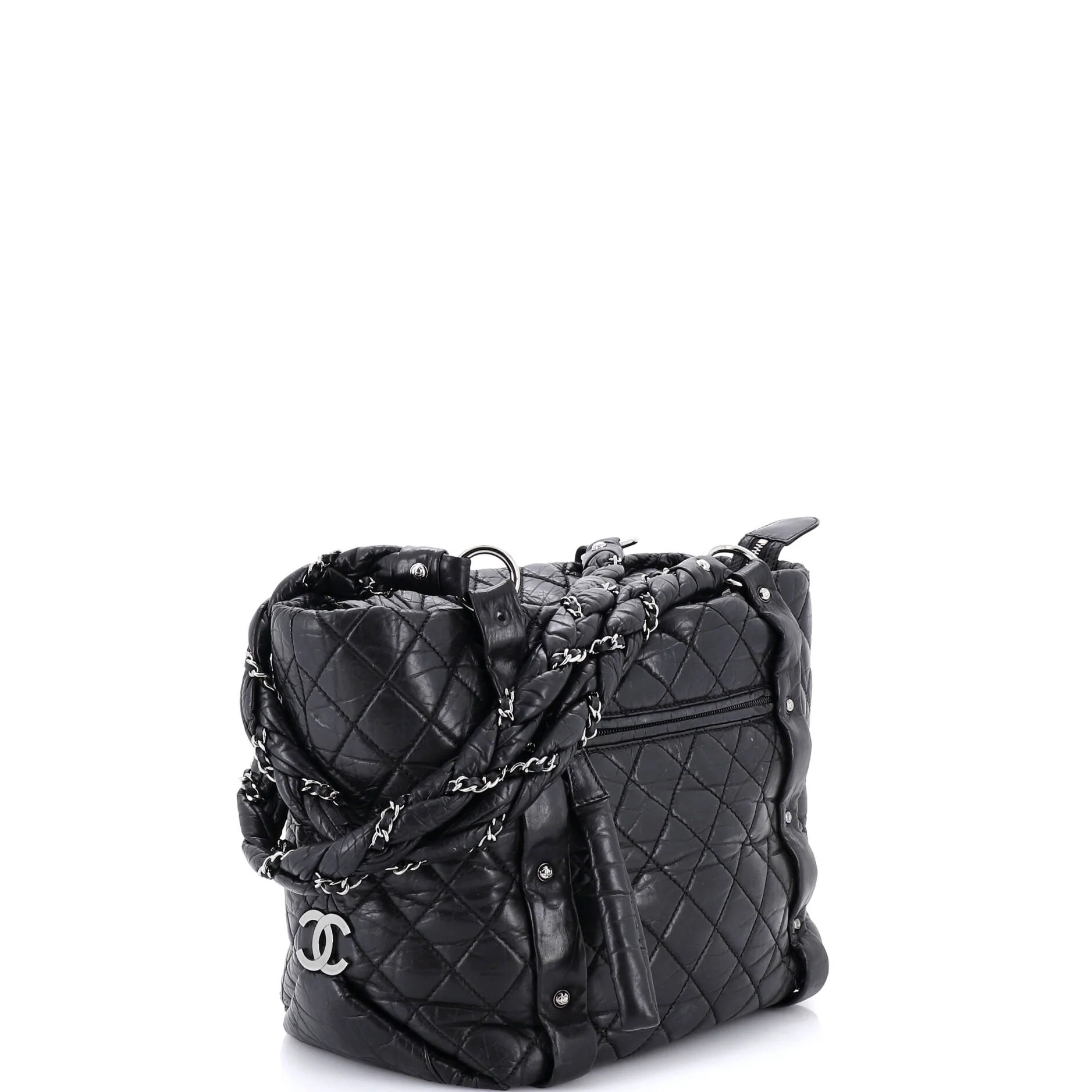 Lady Braid Shopping Tote Quilted Distressed Lambskin Small - Image 2