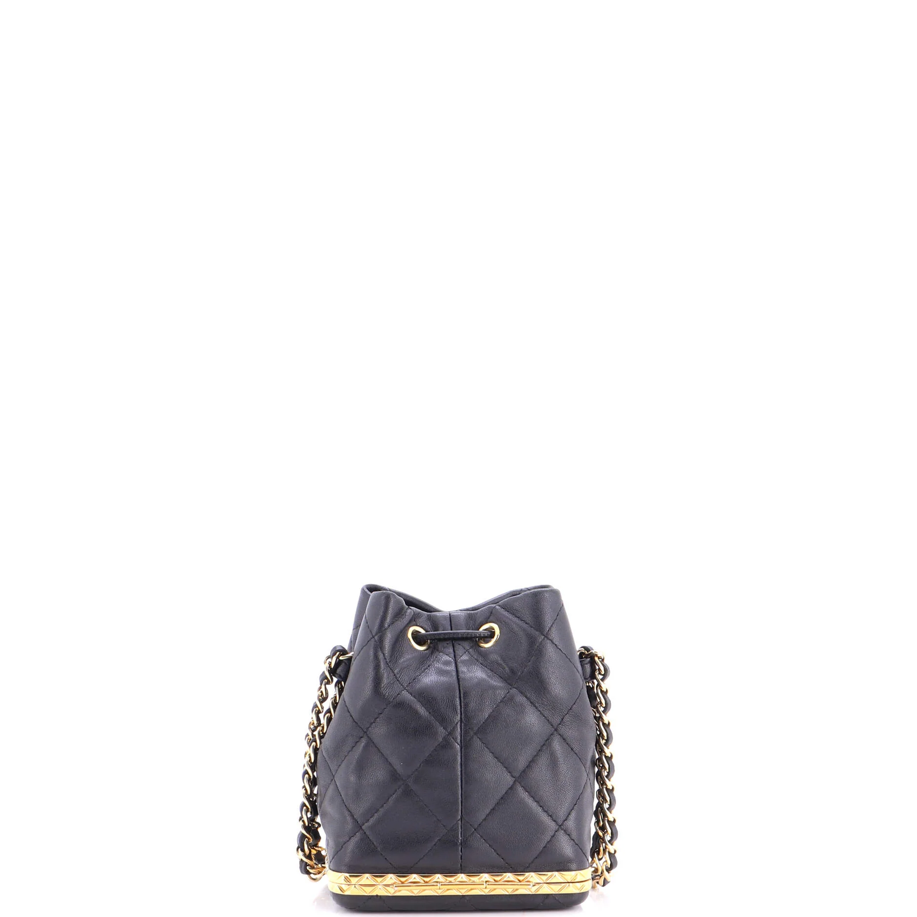 Lock Frame Bucket Bag with Chain Quilted Lambskin Small - Image 3