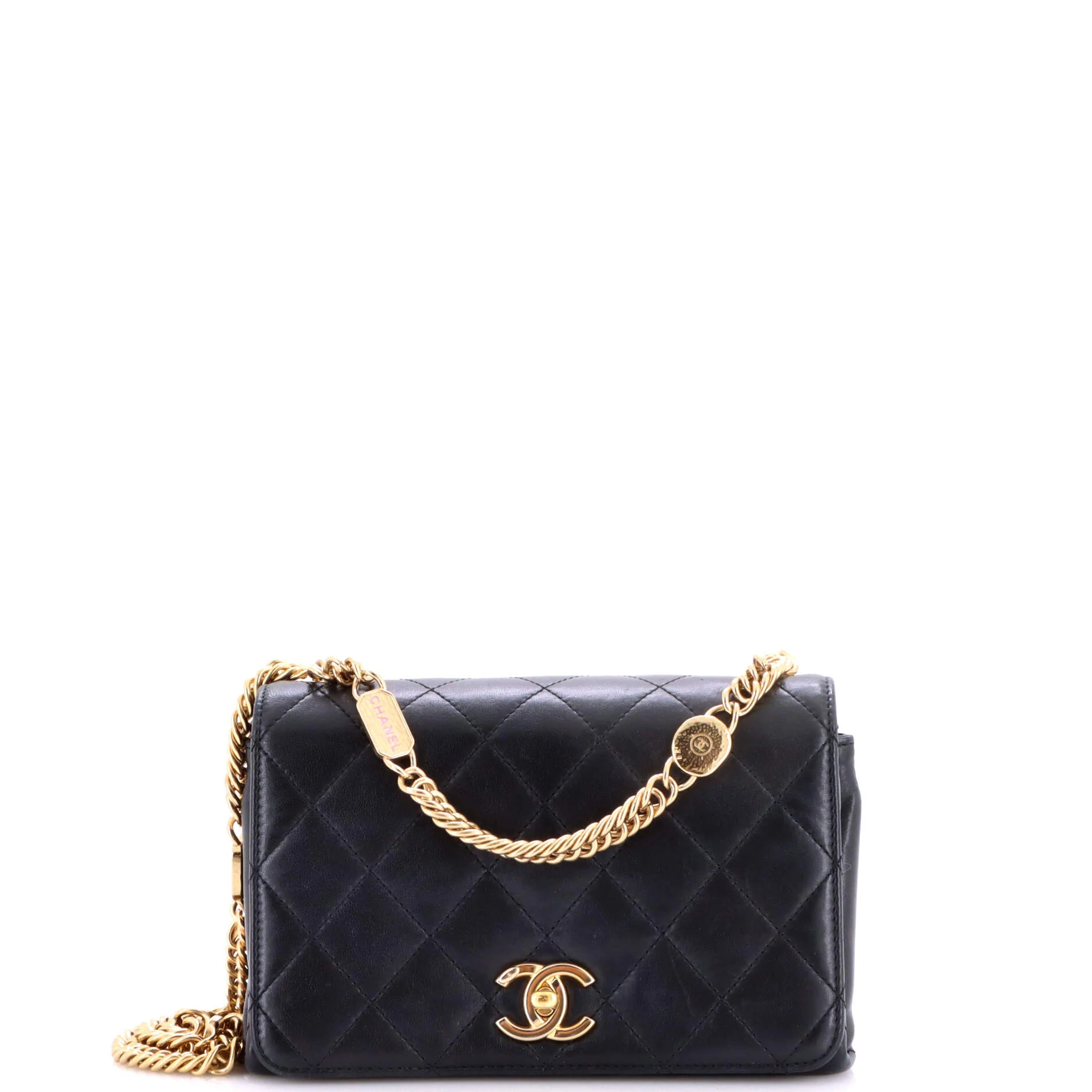 Logo Enamel Full Flap Bag Quilted Lambskin Mini