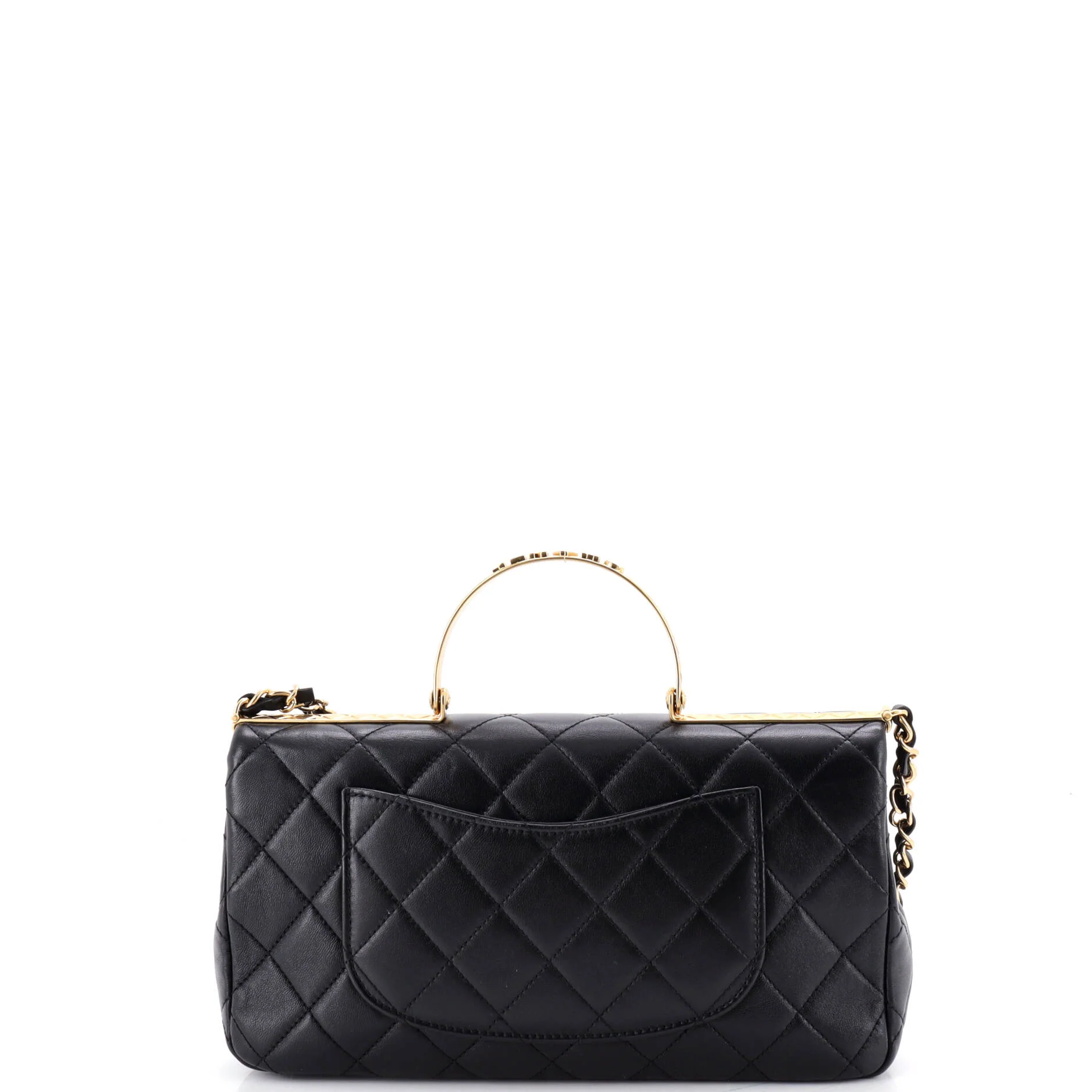 Logo Quilted Metal Top Handle Flap Bag Quilted Lambskin with Metal and Crystals East West - Image 3