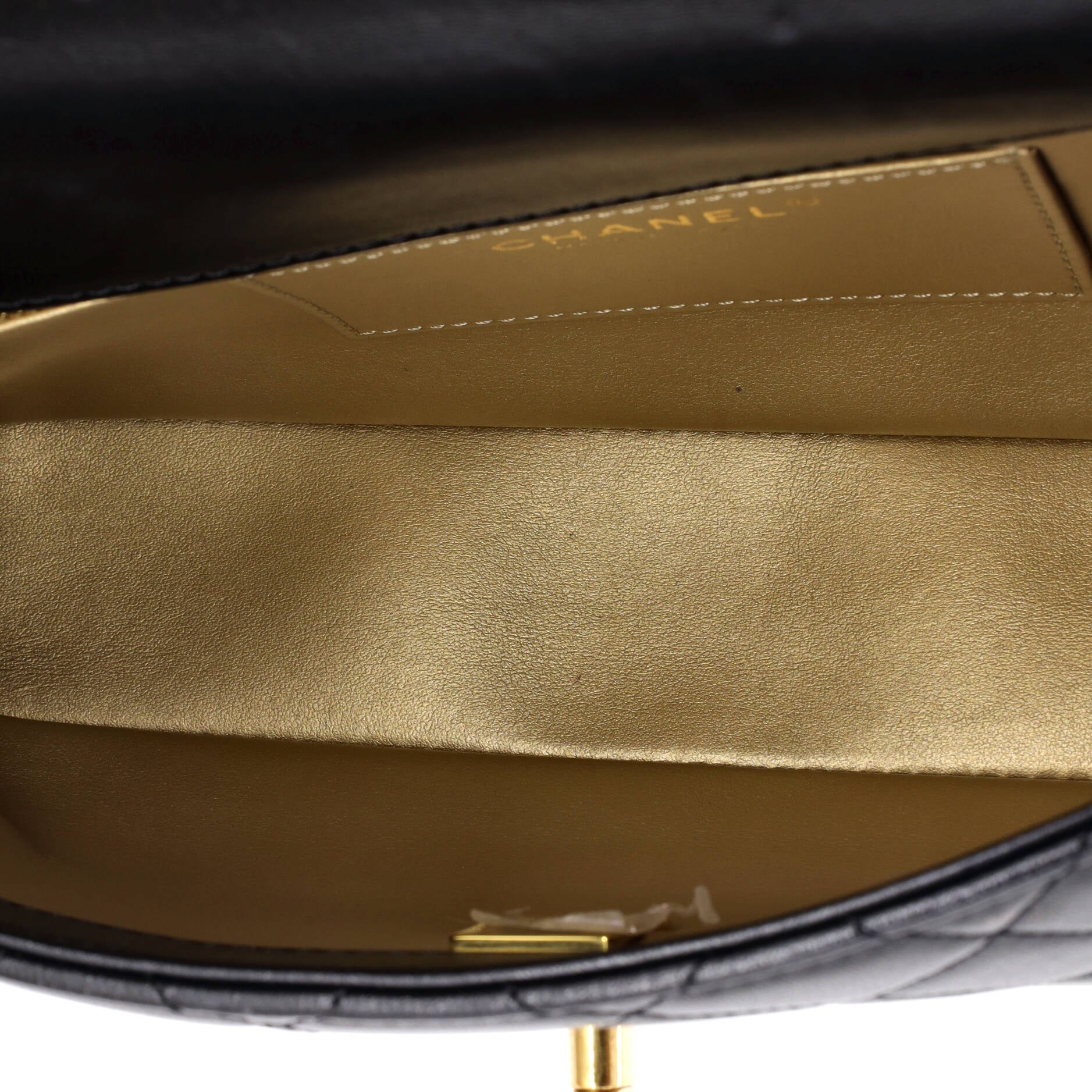 Logo Quilted Metal Top Handle Flap Bag Quilted Lambskin with Metal and Crystals East West - Image 5