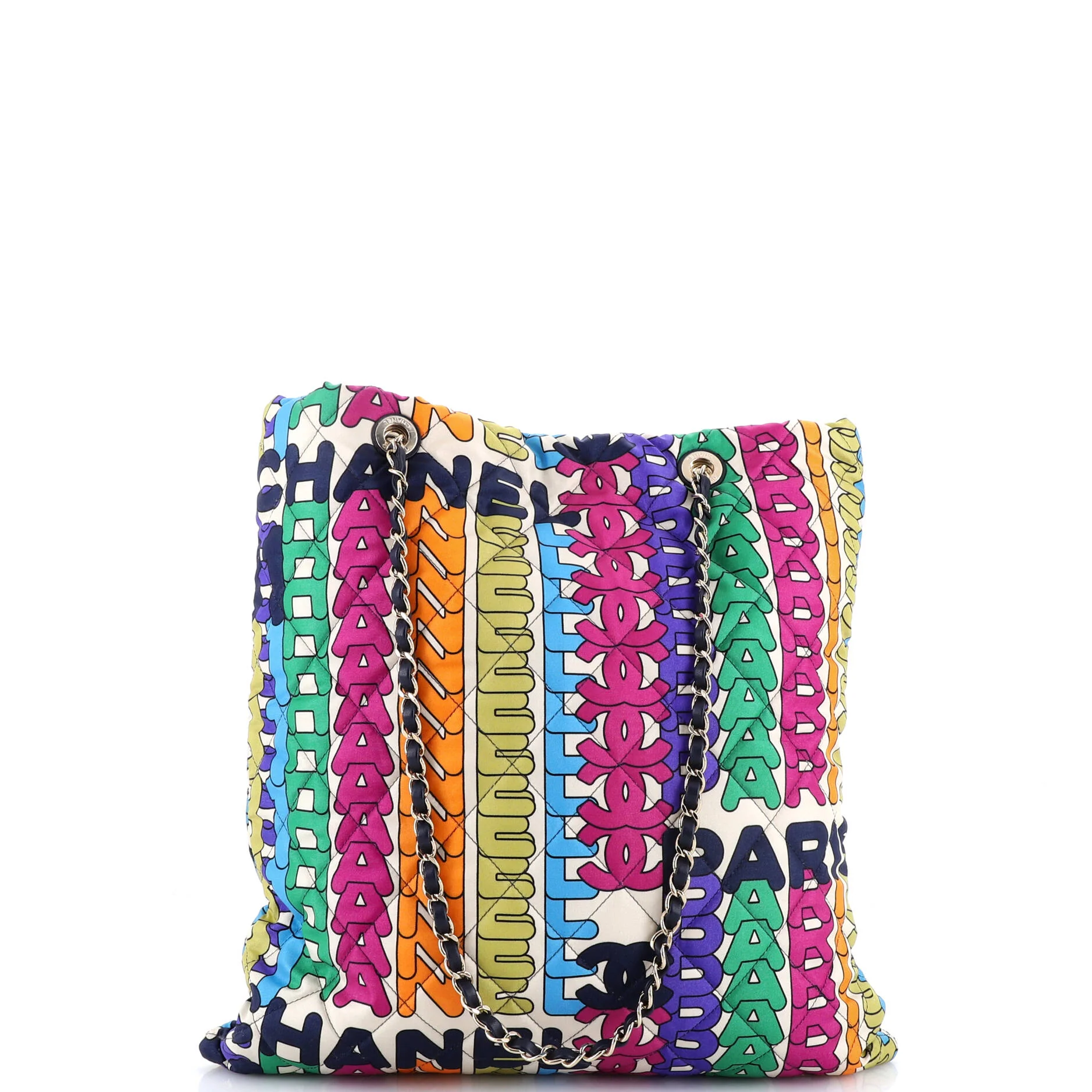 Logo Shopping Tote Quilted Printed Silk Large - Image 3