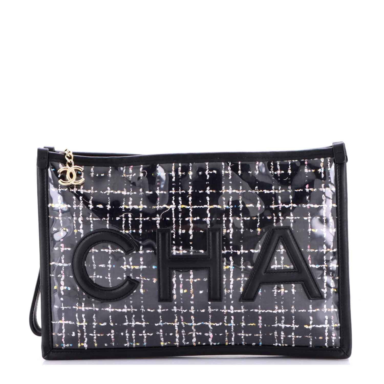 Logo Wristlet Clutch PVC Over Quilted Tweed Large