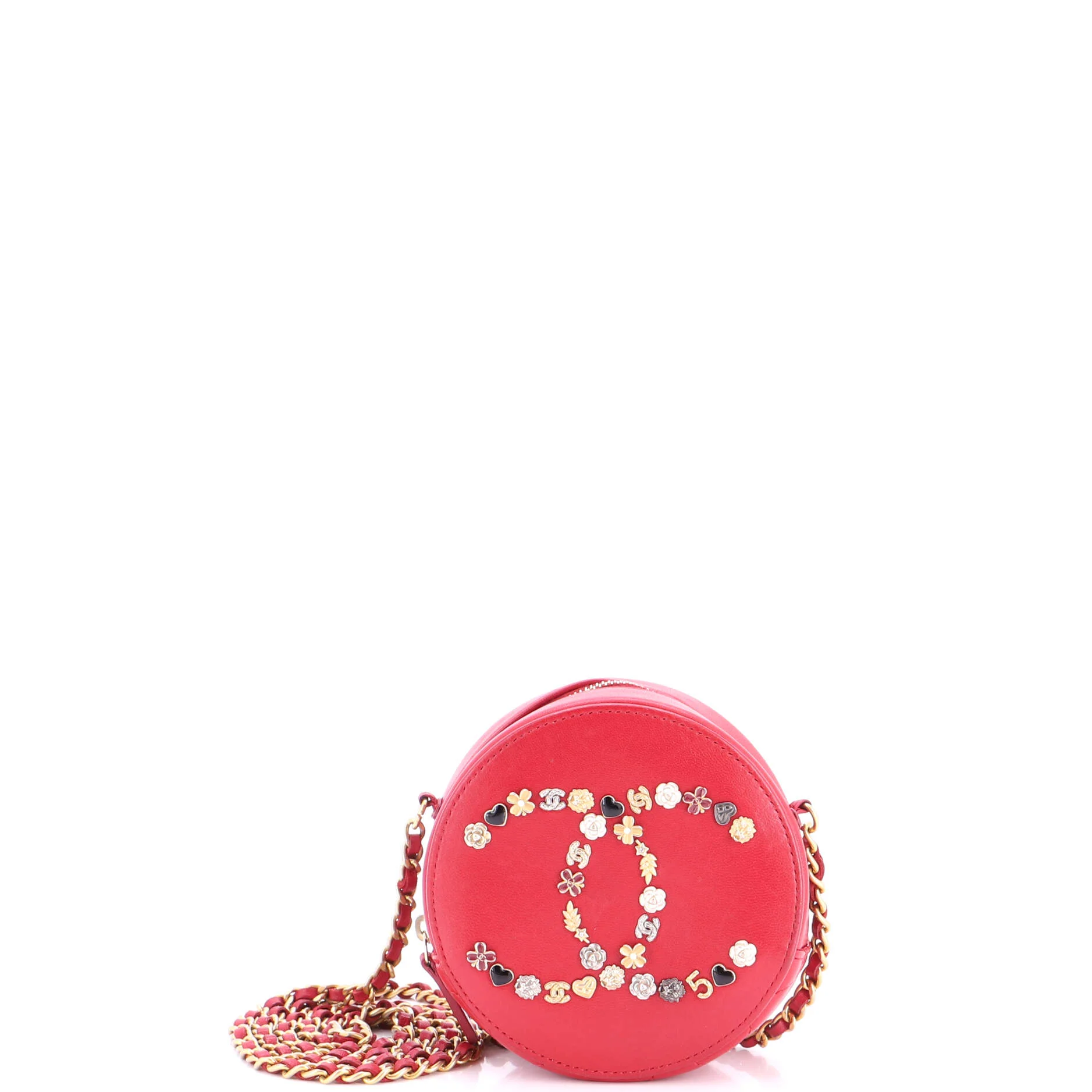 Lucky Charms Round Clutch With Chain Embellished Lambskin