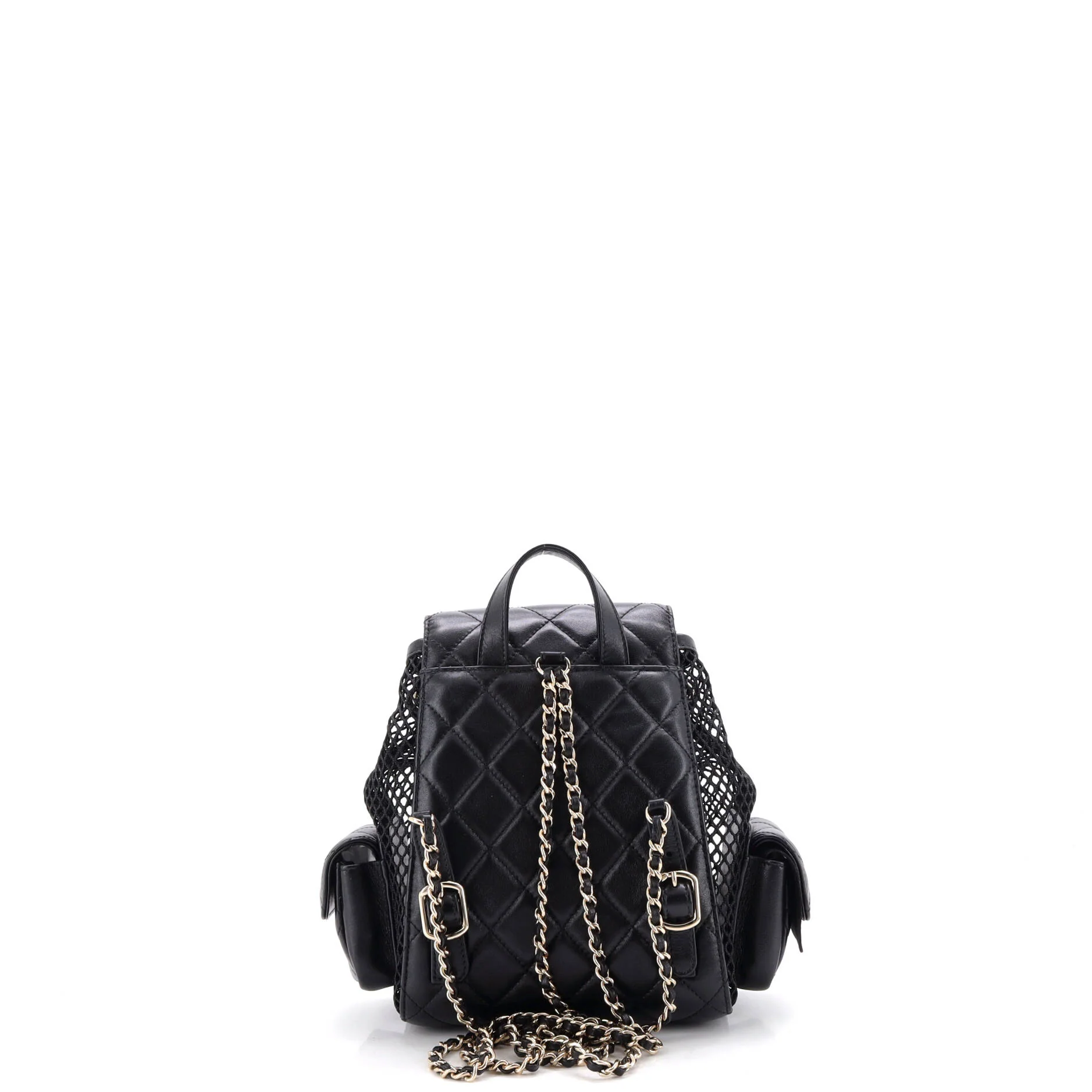 Multipocket Drawstring Backpack Mesh with Quilted Lambskin Small - Image 3
