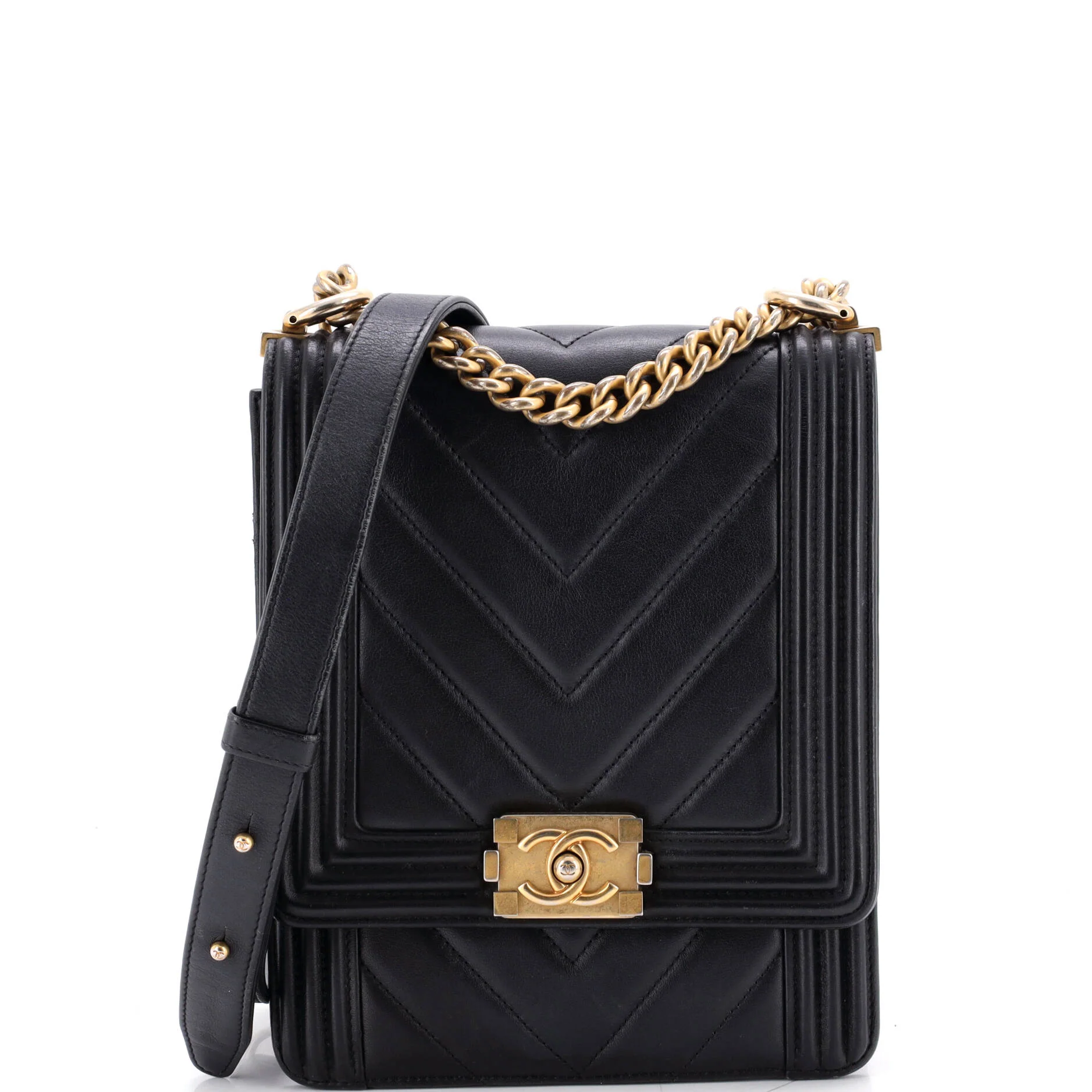 North South Boy Flap Bag Chevron Lambskin Small
