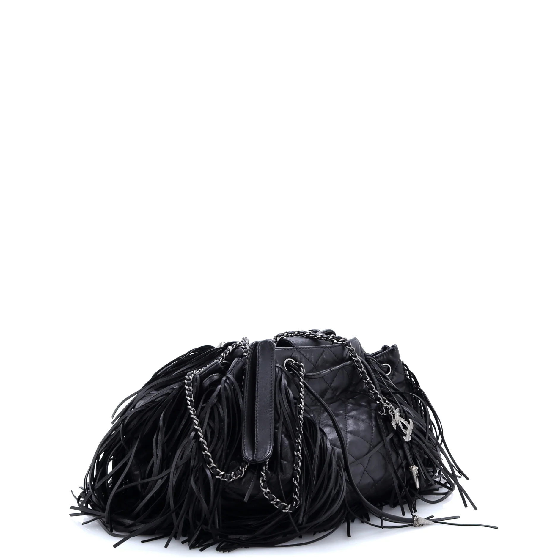 Paris-Dallas Drawstring Fringe Shoulder Bag Quilted Leather Mini - Image 2