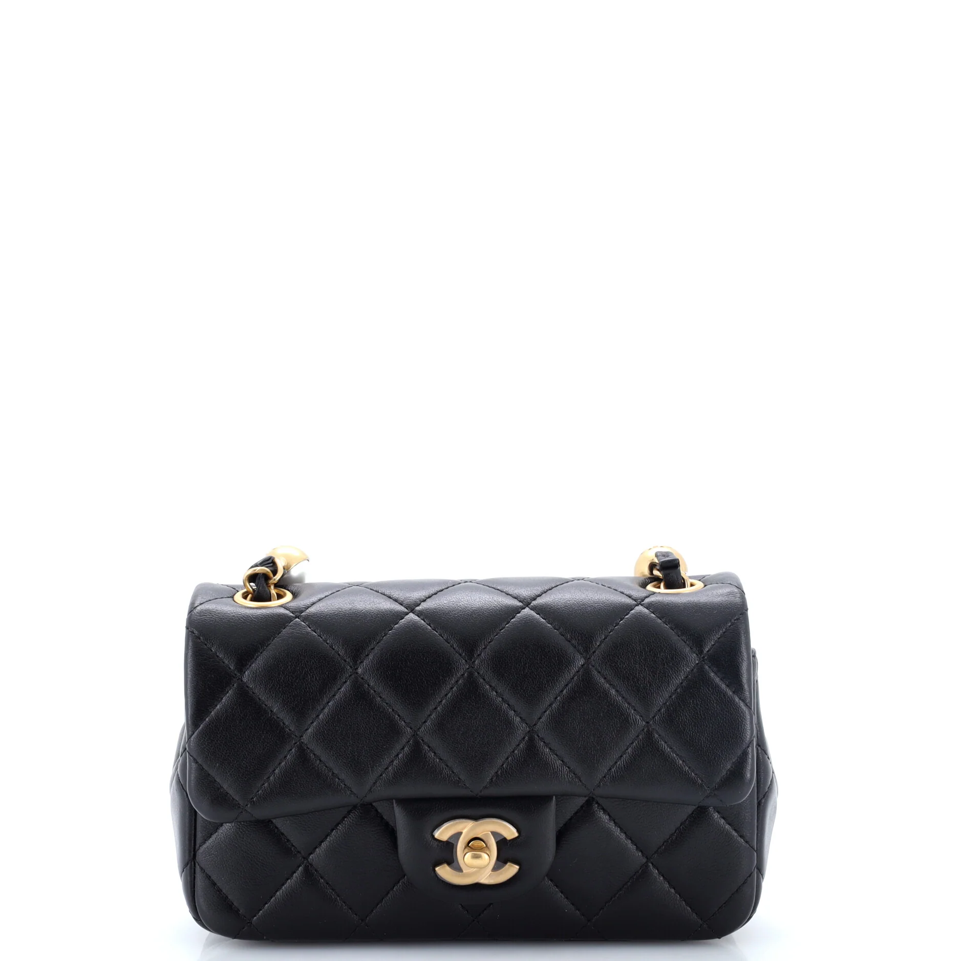 Pearl CC Flap Bag Quilted Lambskin Mini