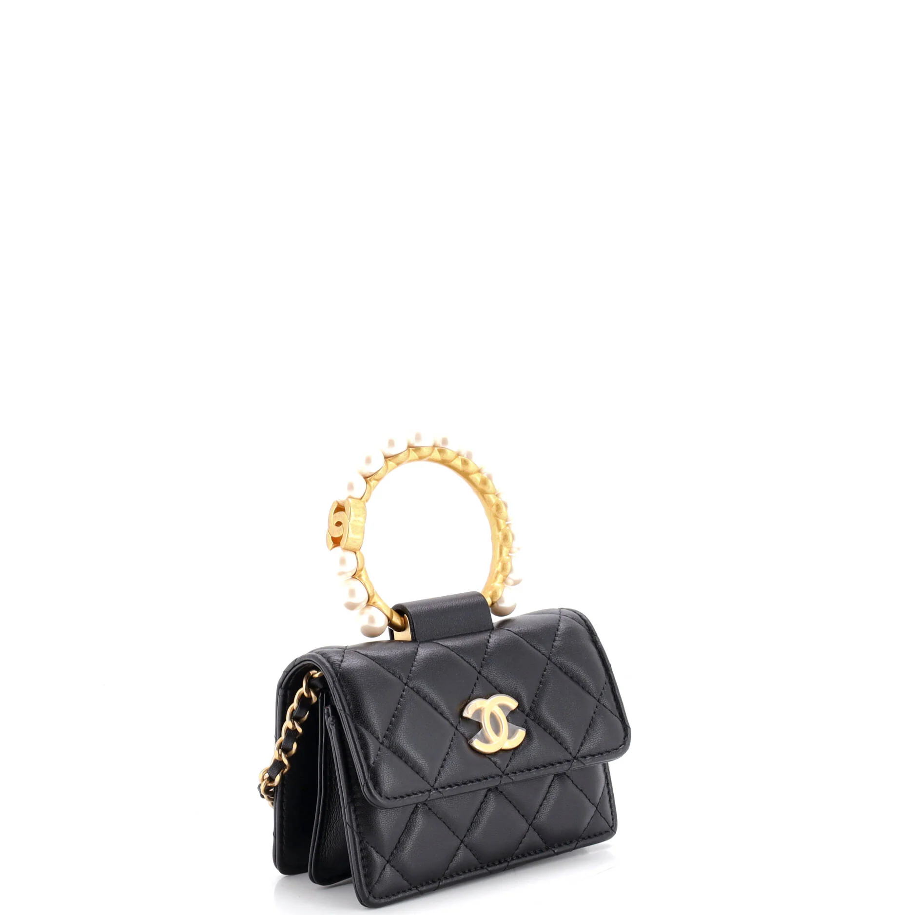Pearl Crown Clutch with Chain Quilted Lambskin - Image 3