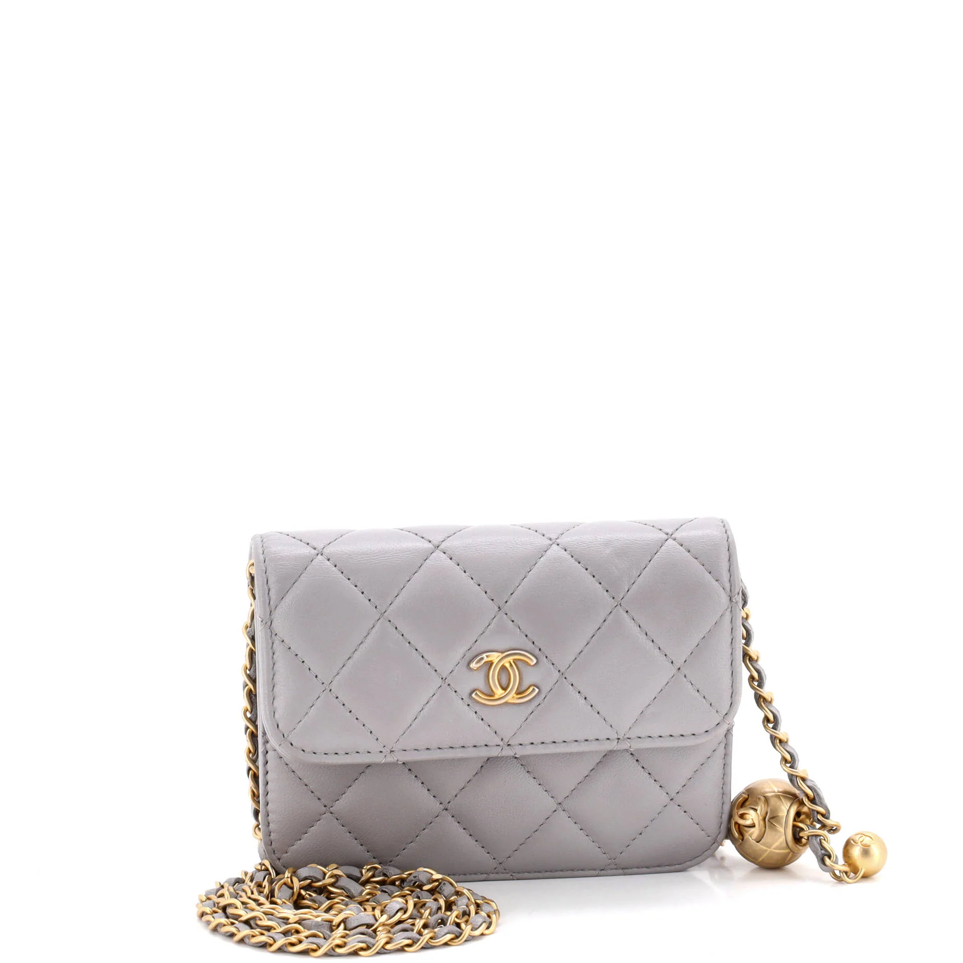 Pearl Crush Flap Clutch with Chain Quilted Lambskin Mini