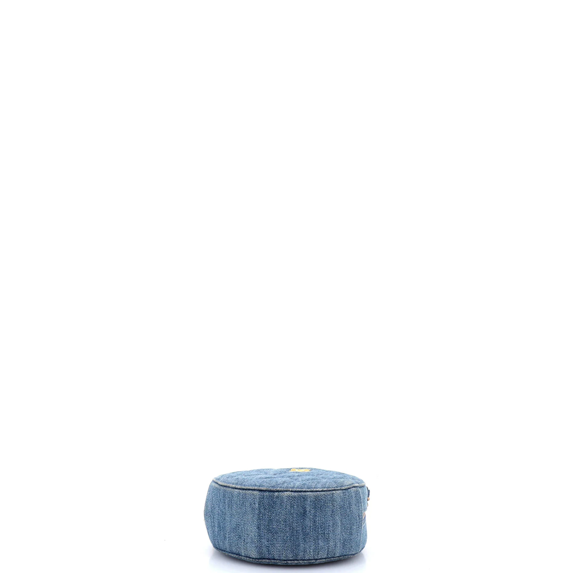 Pearl Crush Round Clutch with Chain Quilted Denim - Image 4