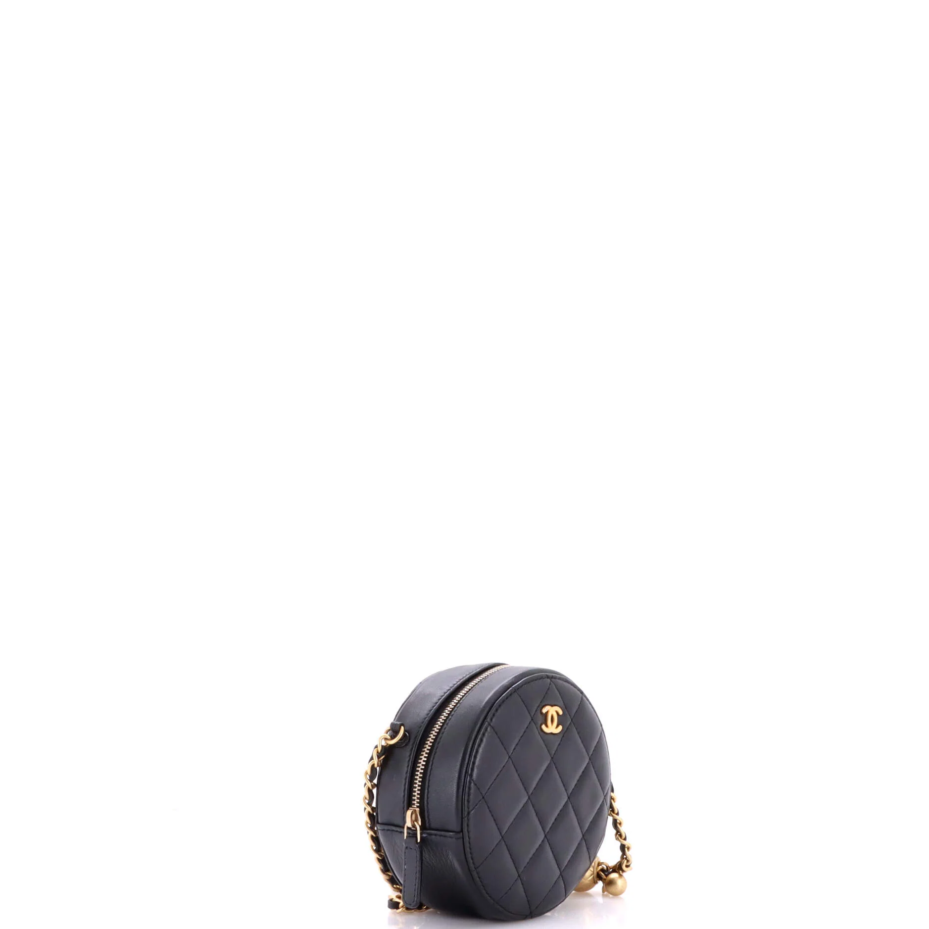 Pearl Crush Round Clutch with Chain Quilted Lambskin - Image 2