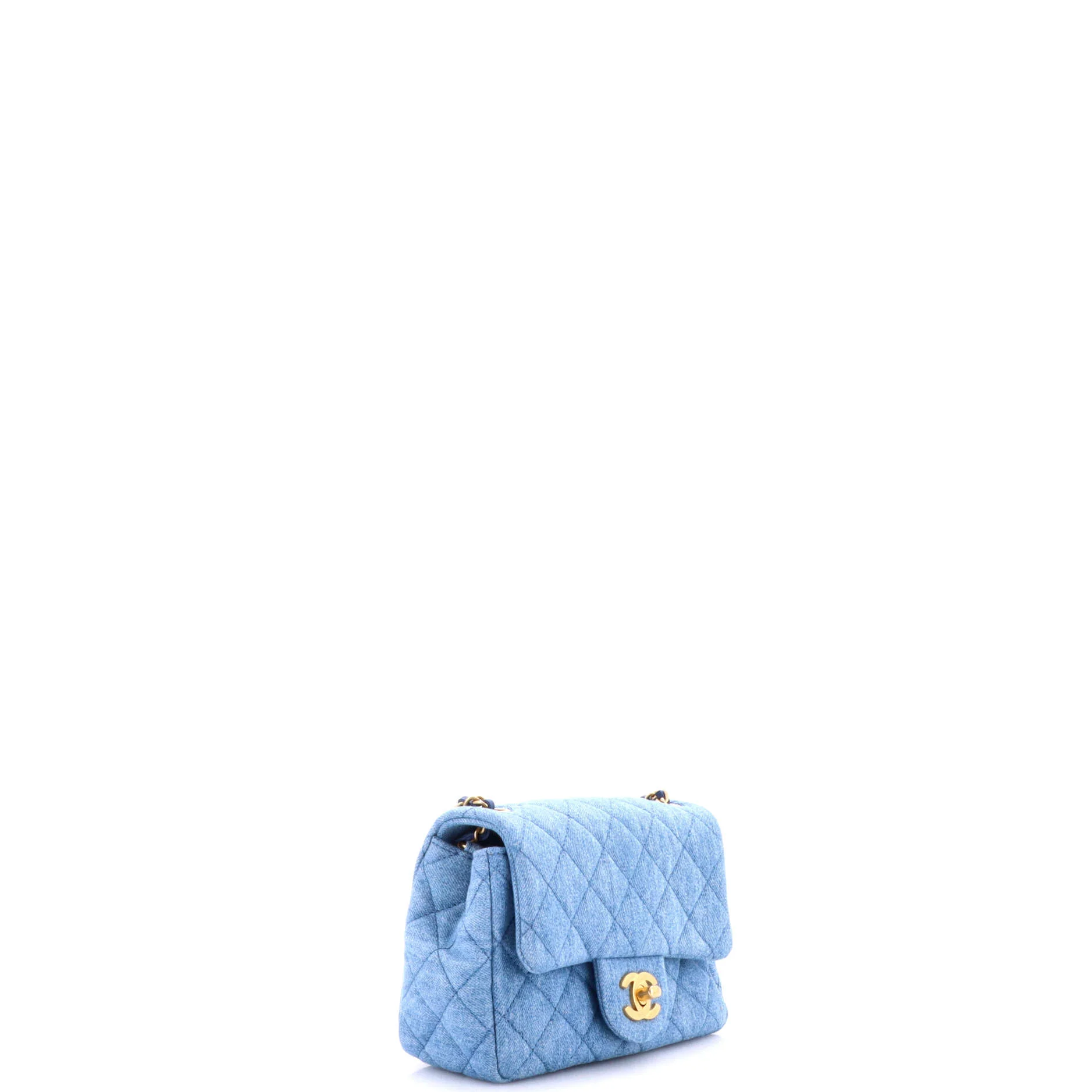Pearl Crush Square Flap Bag Quilted Denim Mini - Image 2