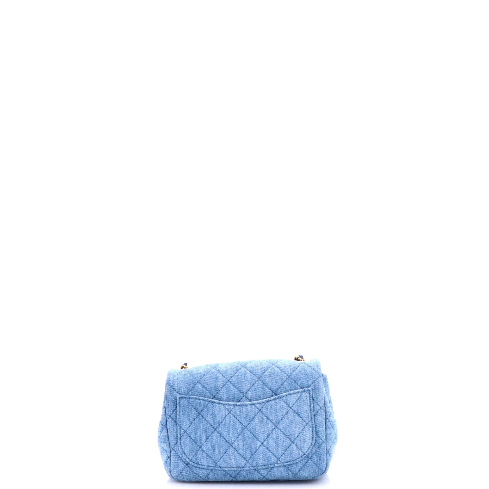 Pearl Crush Square Flap Bag Quilted Denim Mini - Image 3