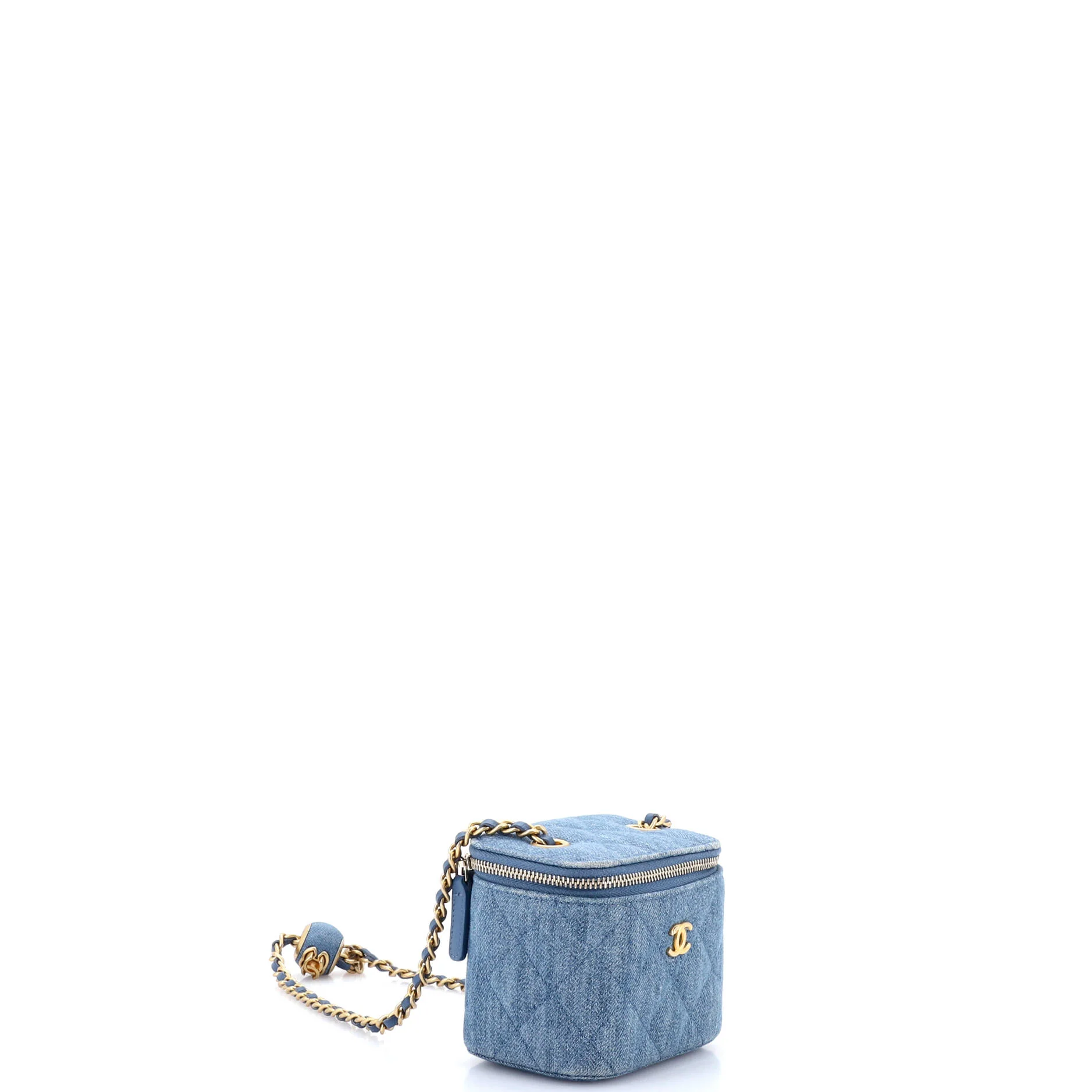 Pearl Crush Vanity Case with Chain Quilted Denim Mini - Image 3