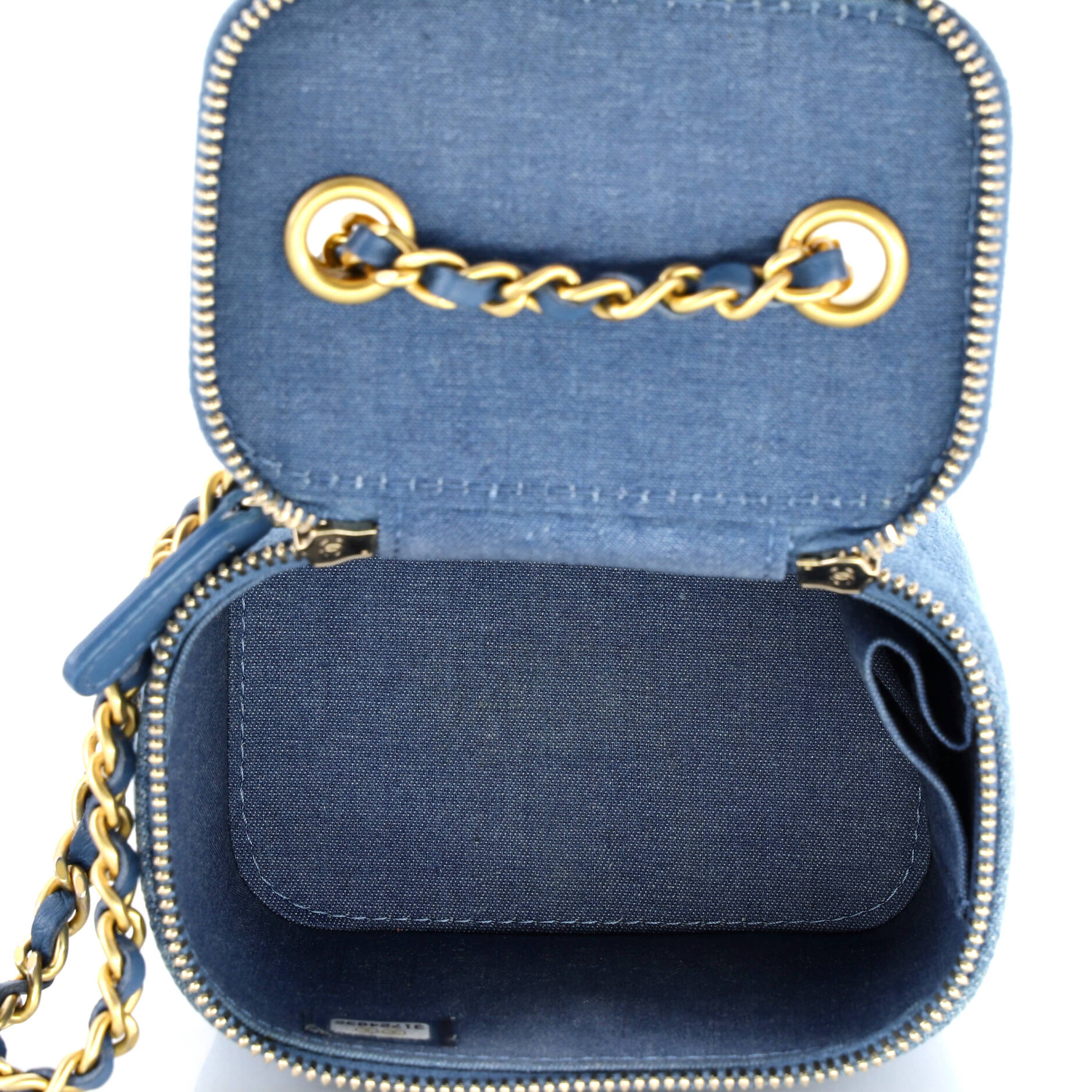 Pearl Crush Vanity Case with Chain Quilted Denim Mini - Image 6