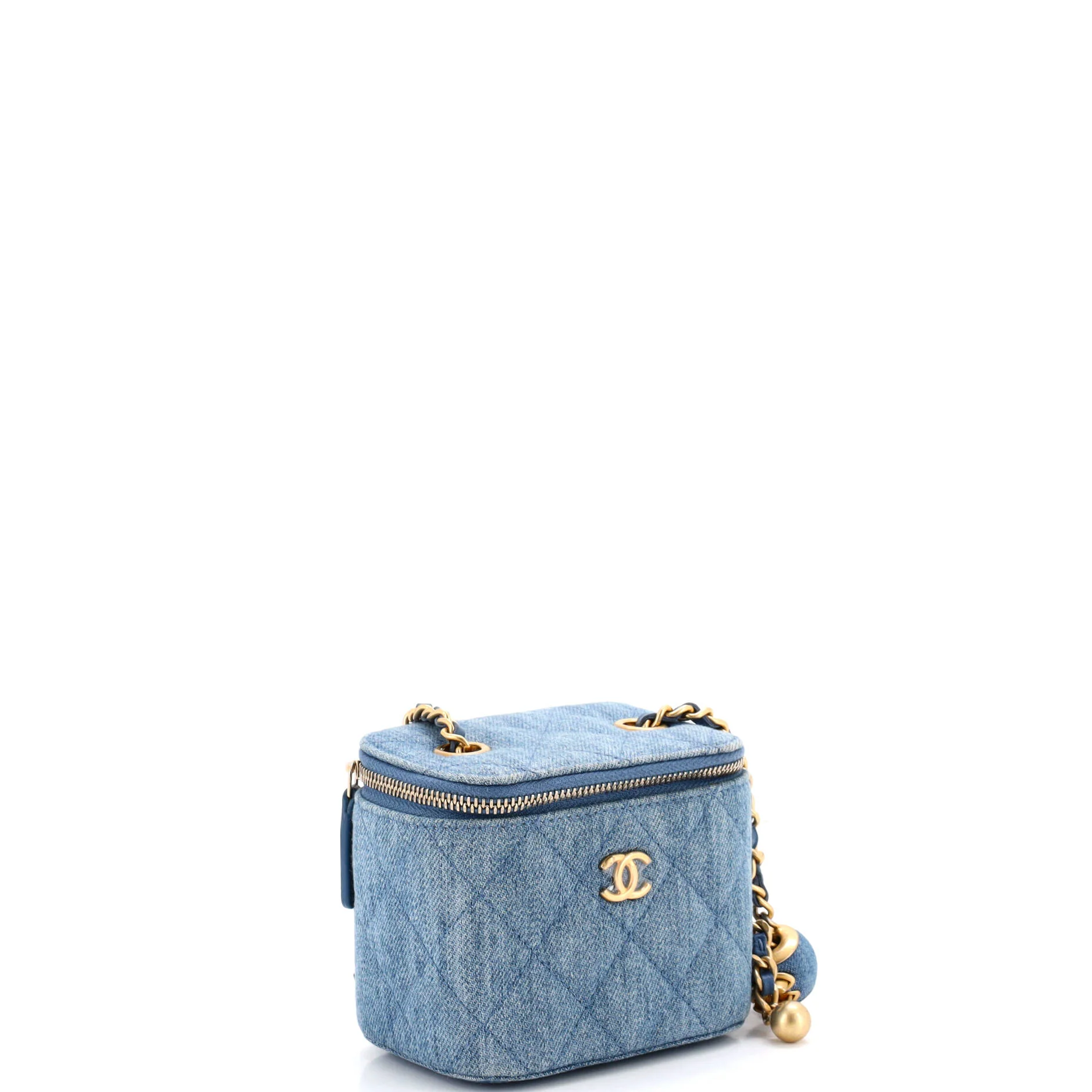 Pearl Crush Vanity Case with Chain Quilted Denim Mini - Image 2