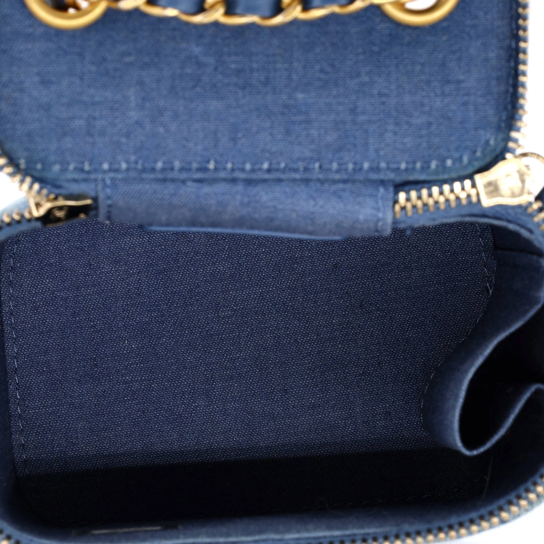 Pearl Crush Vanity Case with Chain Quilted Denim Mini - Image 5