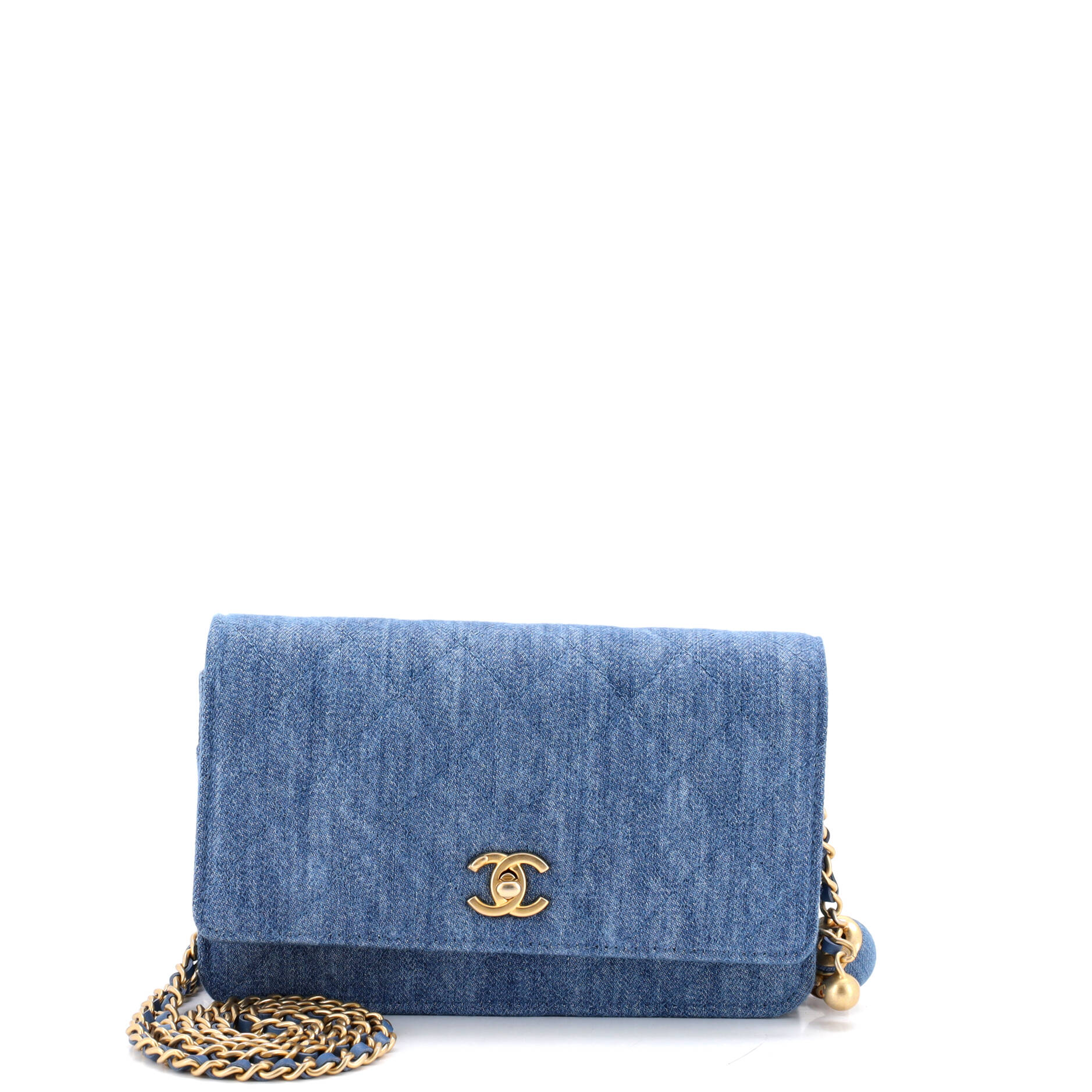 Pearl Crush Wallet on Chain Quilted Denim