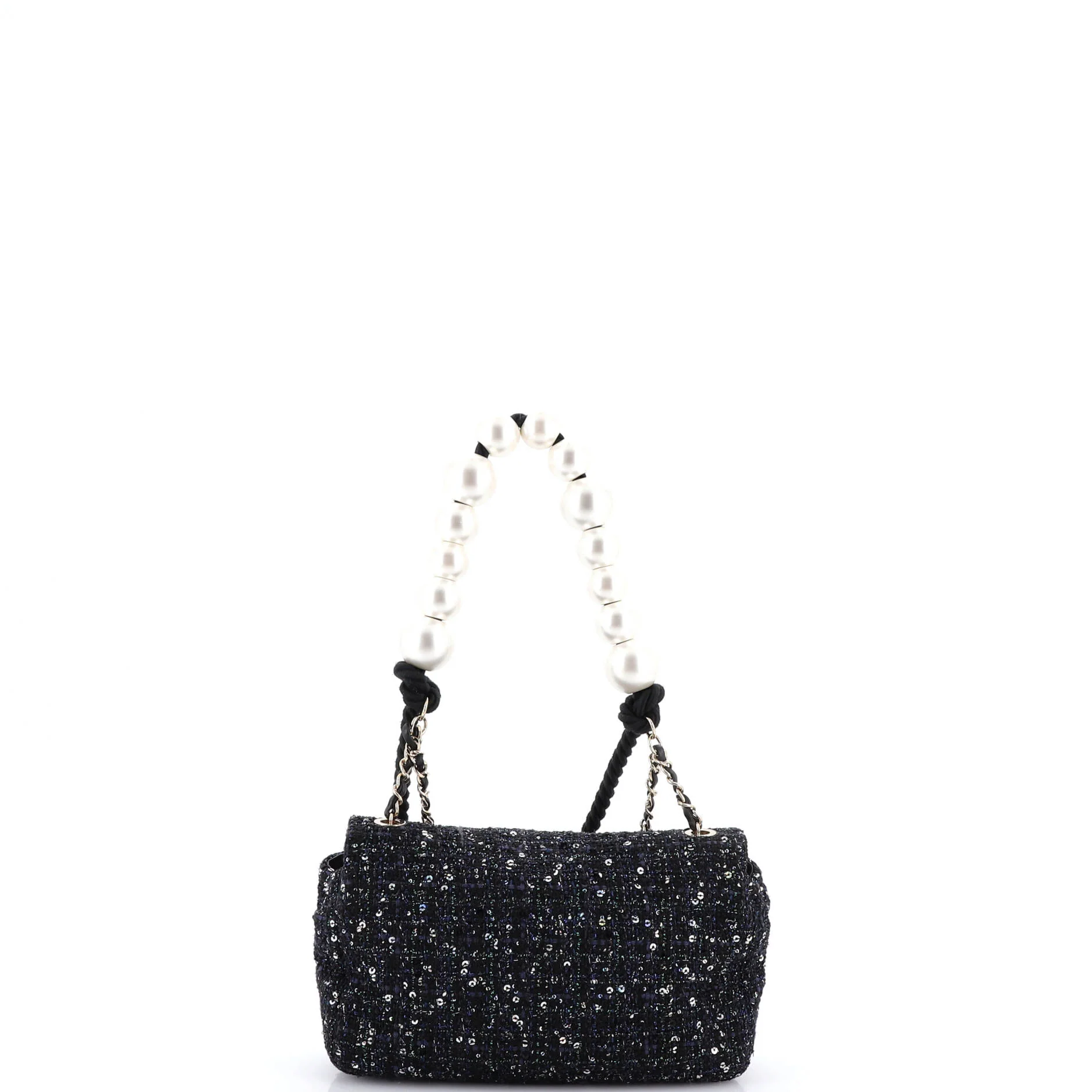 Pearl Handle Flap Bag Quilted Tweed Medium - Image 3