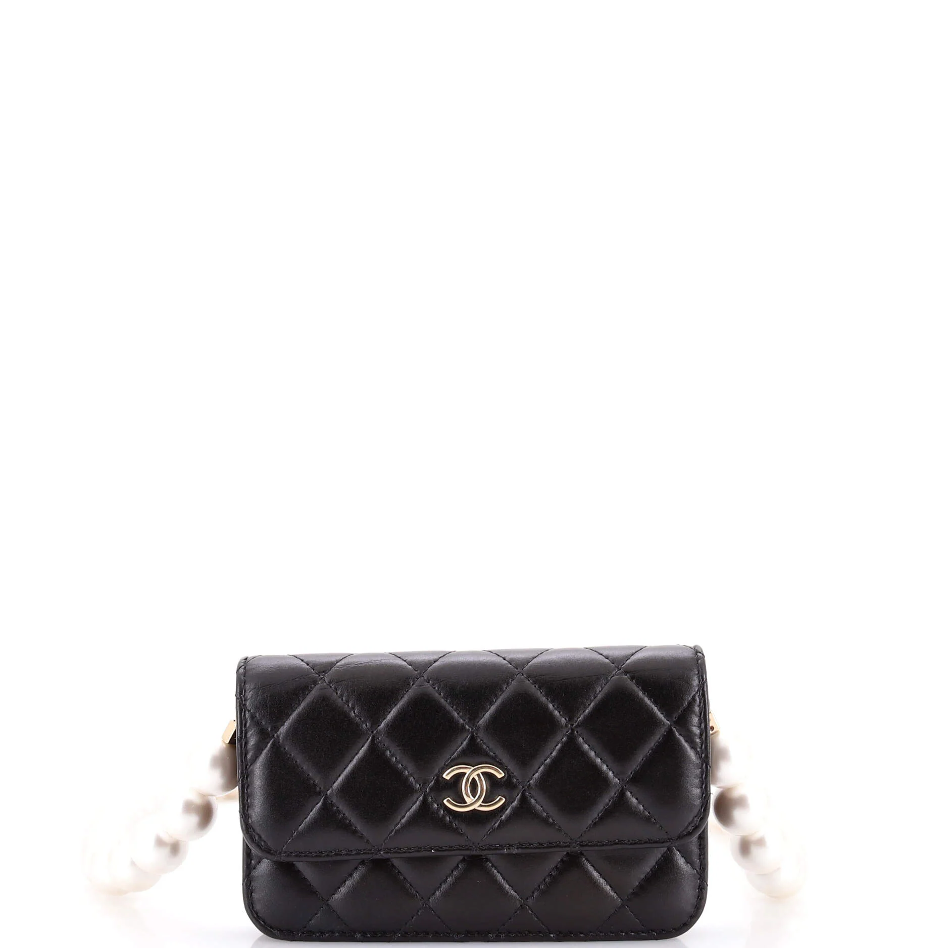 Pearl Strap Clutch with Chain Quilted Calfskin