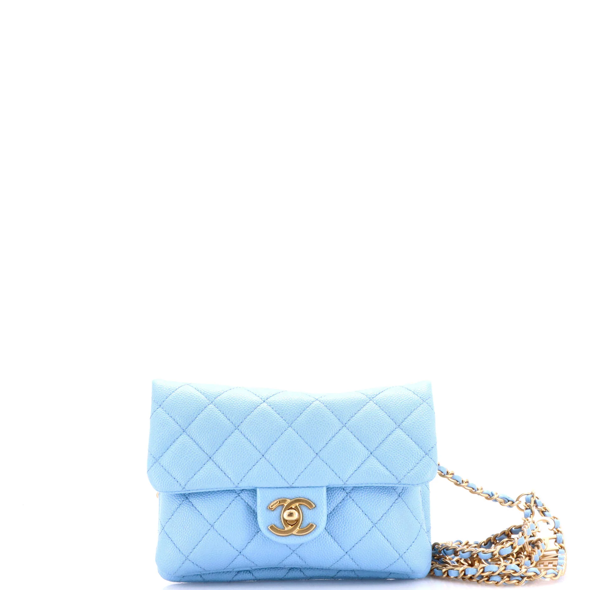 Pick Me Up Logo Chain Belt Bag Quilted Caviar
