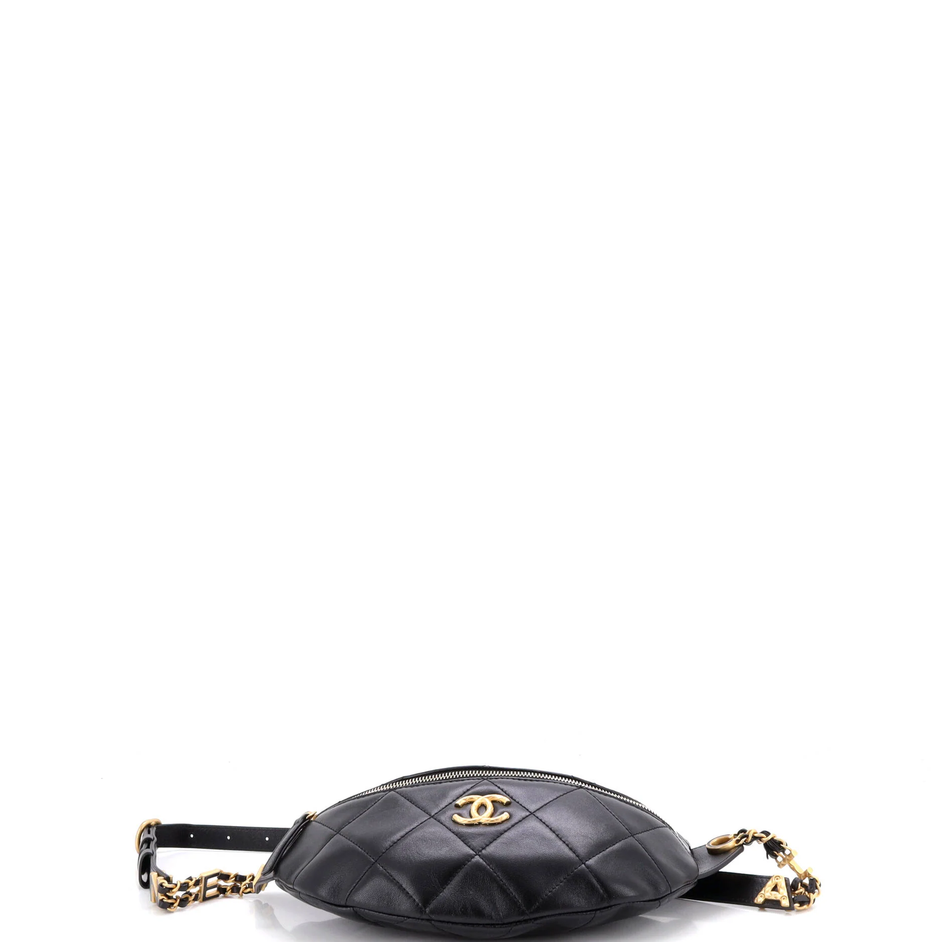 Quilted CC Logo Chain Zip Waist Bag Quilted Lambskin - Image 4
