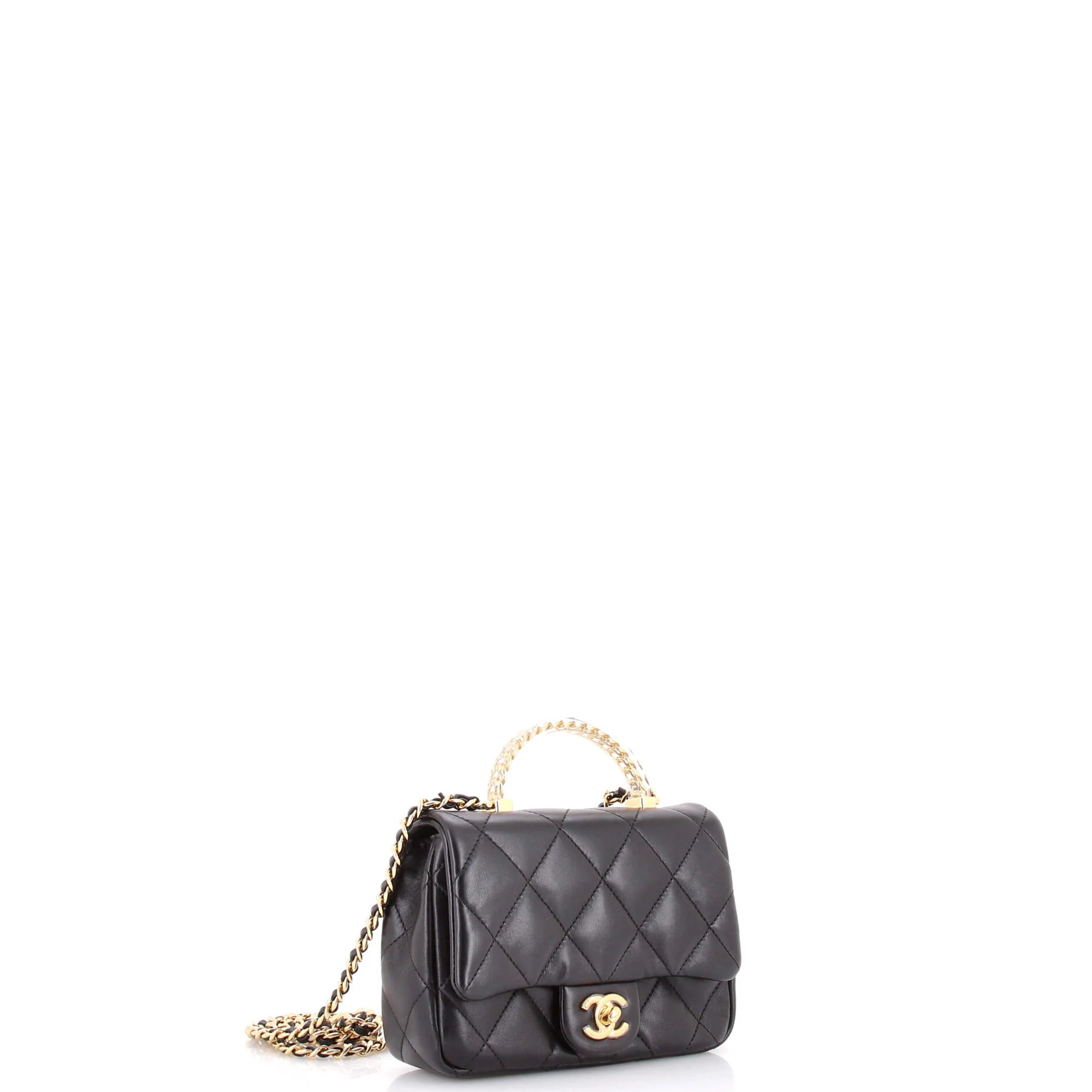 Resin Chain Top Handle Flap Bag Quilted Lambskin Small - Image 2