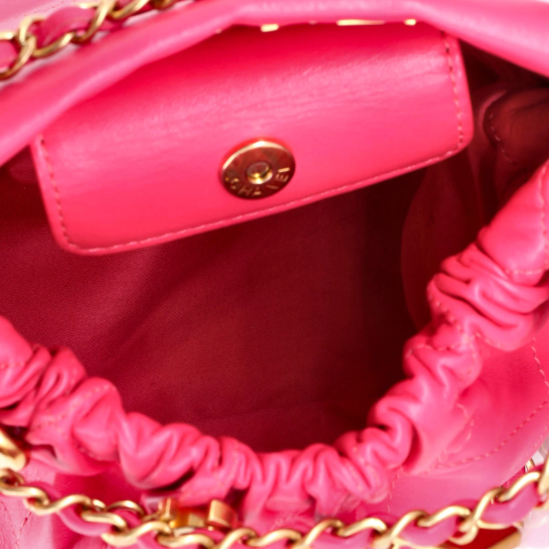 Resin Charms Chain Bucket Bag Quilted Lambskin Small - Image 5
