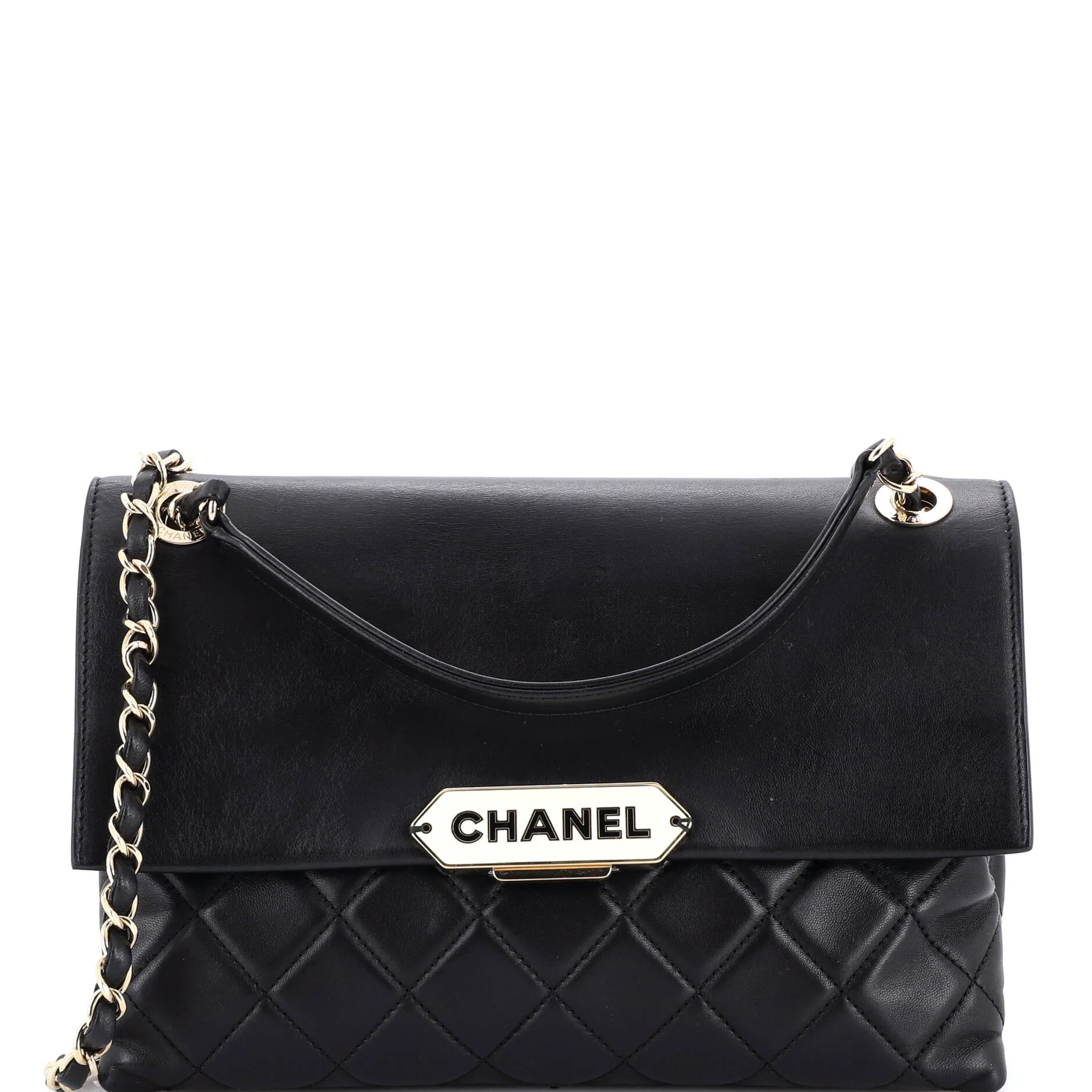 Retro Label Flap Bag Quilted Lambskin Large