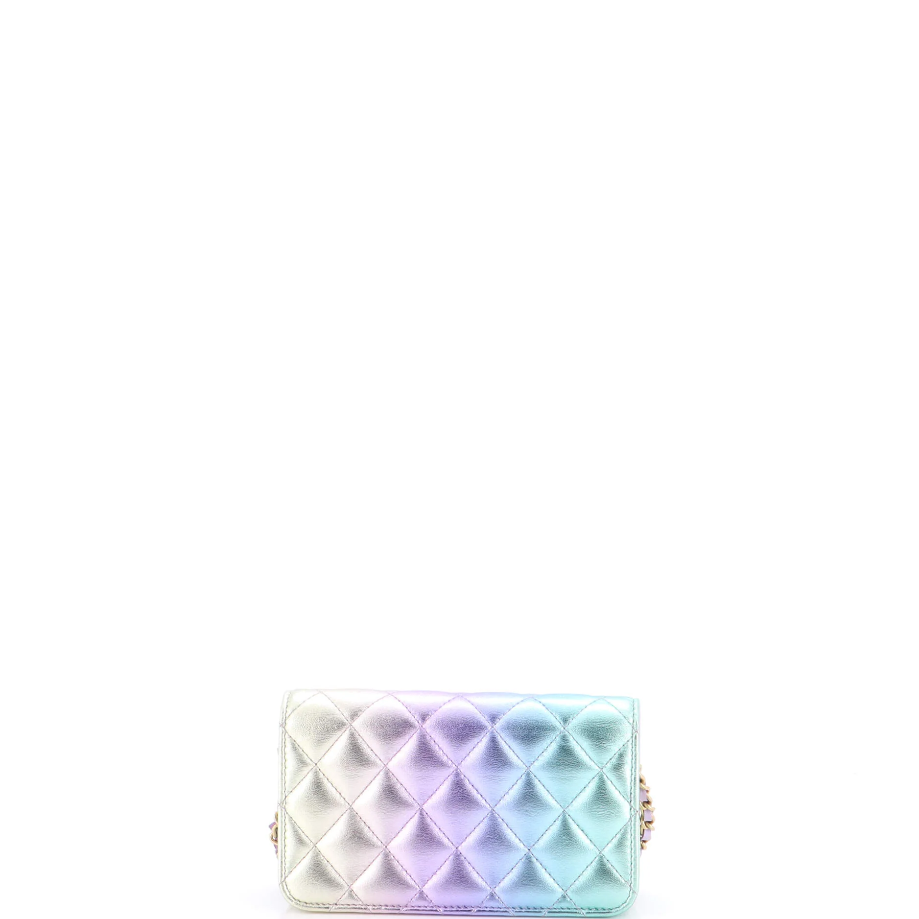 Roller Skate and Star Charms Phone Holder with Chain Quilted Iridescent Rainbow Lambskin - Image 4